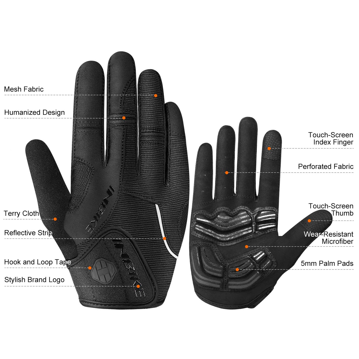 INBIKE - Guantes de ciclismo para hombre, acolchados de gel, 5 mm, transpirables y resistentes al desgaste