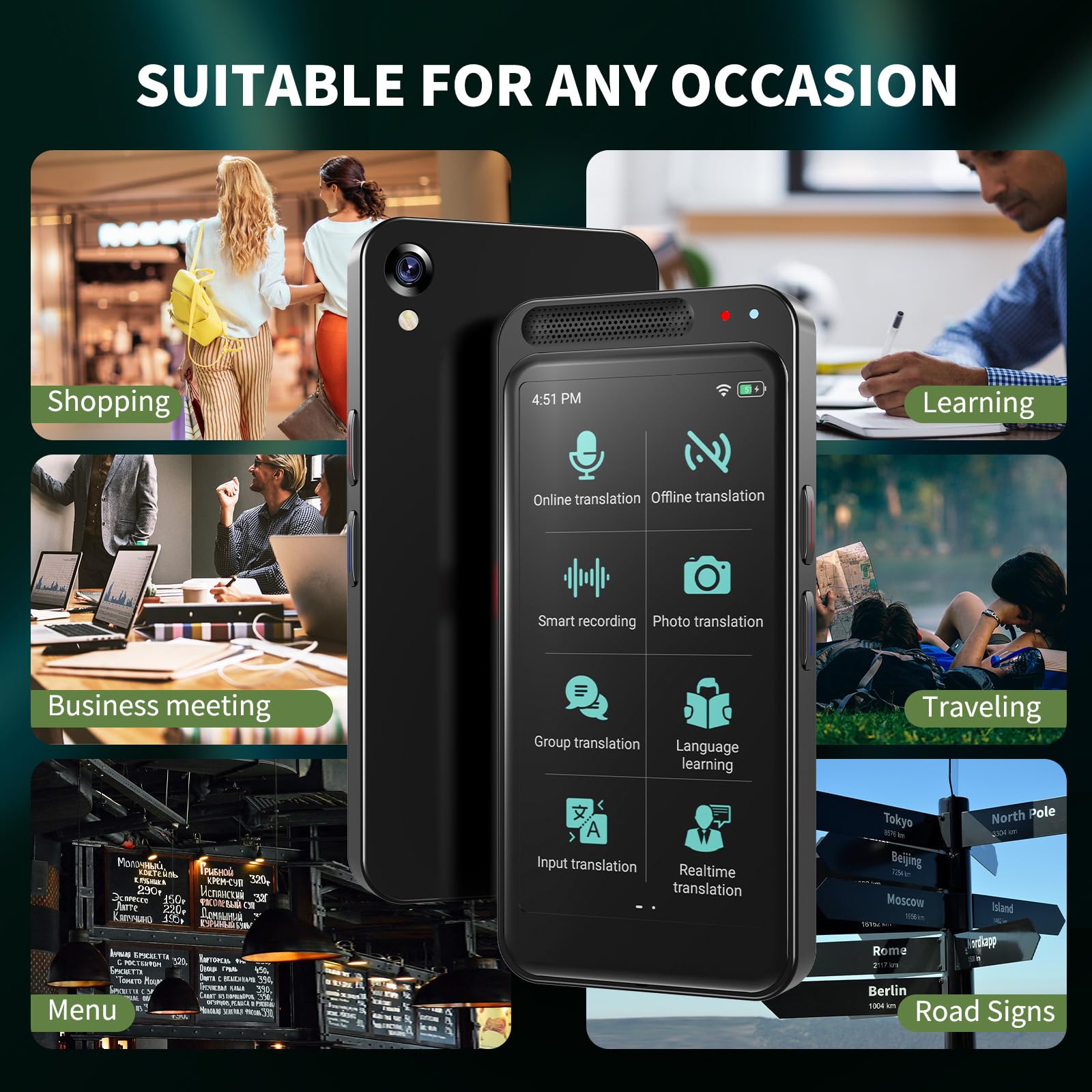 Language Translator Device No WiFi Needed, Upgraded ChatGpt AI Translator Two Way Real Time Voice Translation with 150+ Languages Offline&Recording&Photo＆Text Translation for Business Learning Travel — view 6