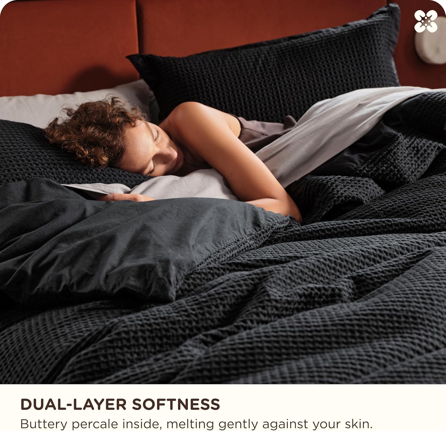 Bedsure Cotton Duvet Cover King - 100% Cotton Waffle Weave Black Duvet Cover King Size, GentleSoft™ and Breathable Bedding Set for All Season, 3 Pieces, 104"x90" - Image 4