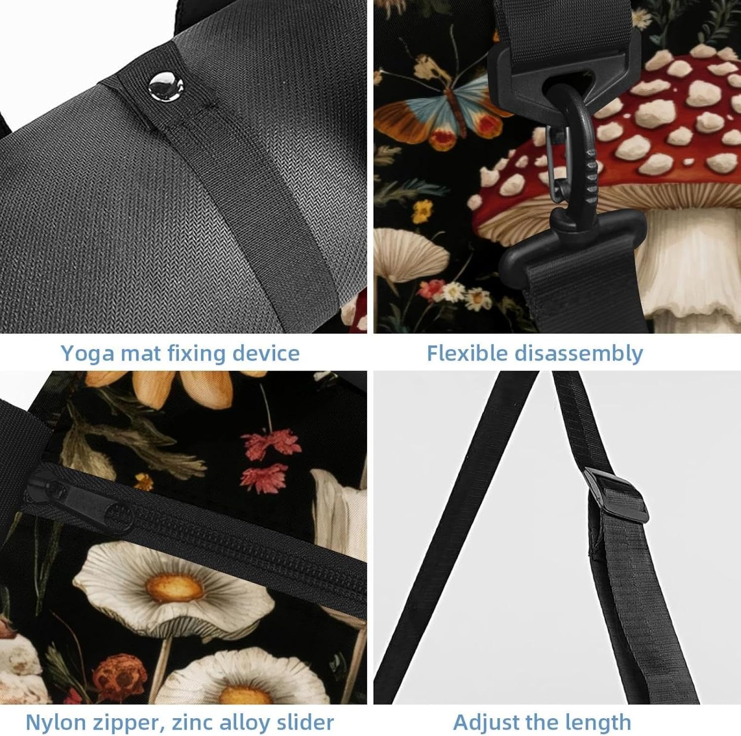 Gym Bag for Women, Butterflies Raccoon Yoga Mat Bag with Shoe Compartment, Sport Yoga Gym Bag with Yoga Strap, Carryall Yoga Tote Bag