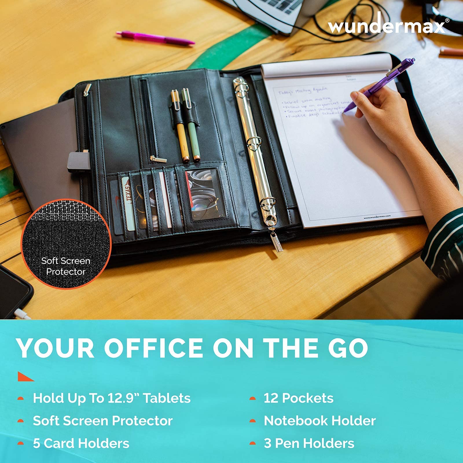 Buy Wundermax Padfolio Portfolio Binder 3Ring, Vegan Leather