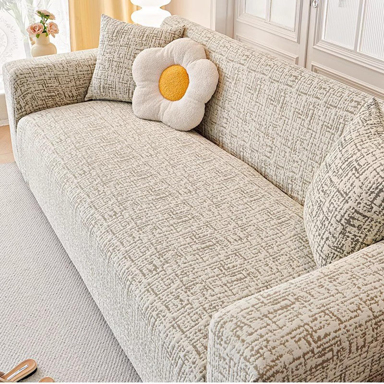 Wysokie rozciąganie miękkie pluszowe sofy, prania elastyczne meble dla dużych sofy, ogrody, futon, futon, gałęzi, fotela, segmentowa kanapa do rzucania Curry 90-140cm