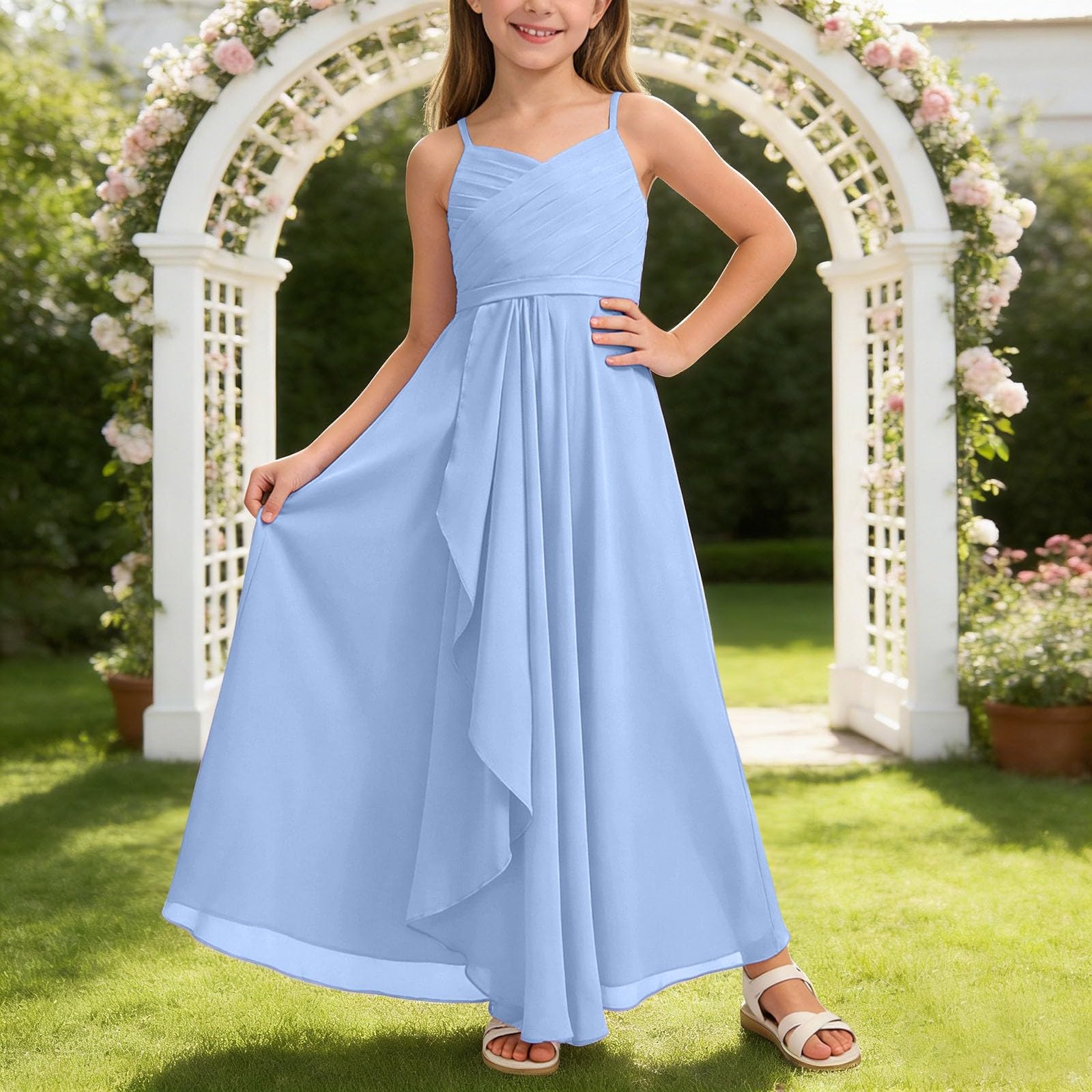 WWricotta Abito Lungo in Chiffon Svolazzante per Ragazze, Modello da Damigella d’Onore Junior in Tessuto Leggero, Perfetto per Matrimoni e Cerimonie/A