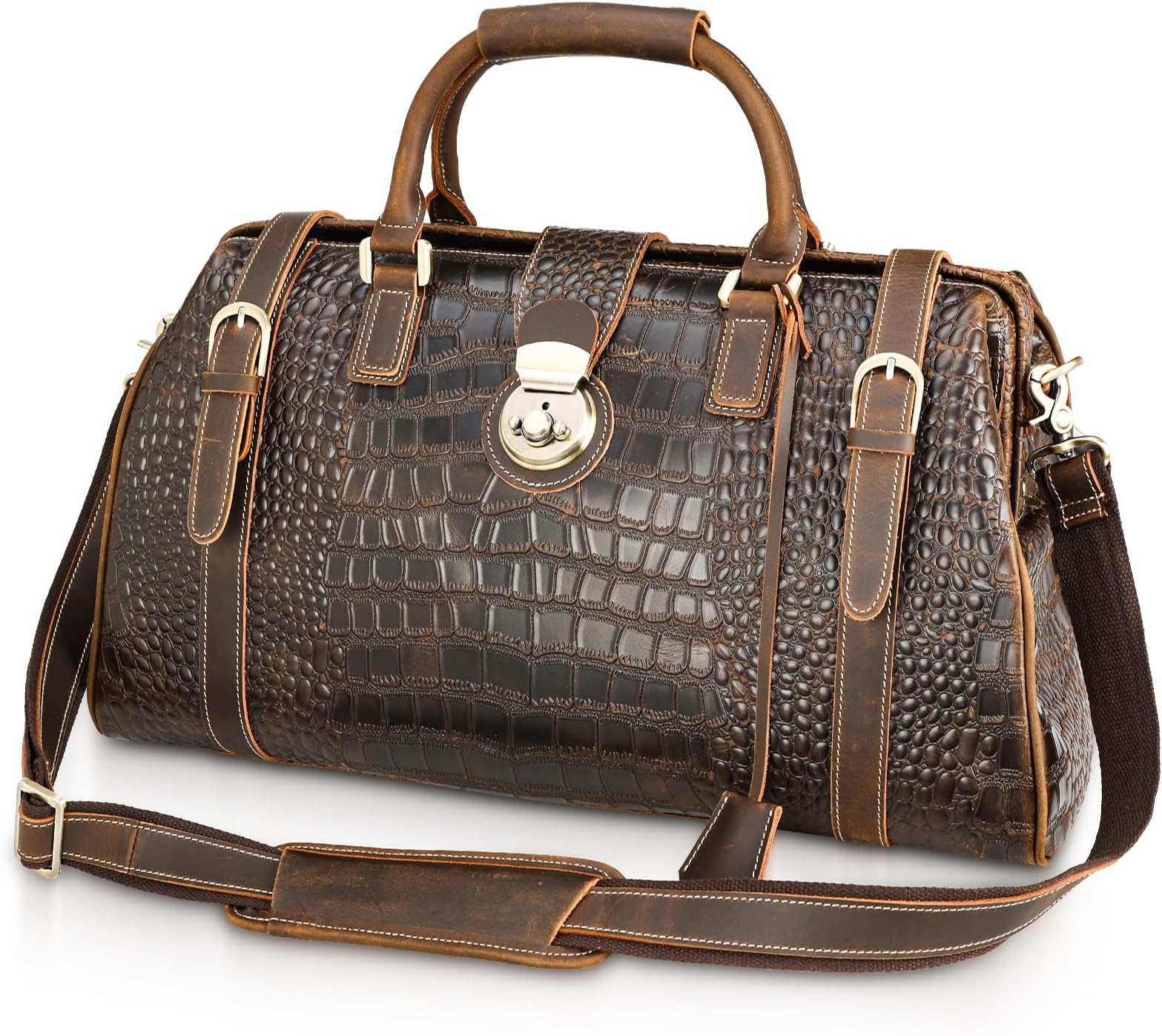 Polare 21" Vintage Cowhide Leather Weekender Travel Overnight Luggage Stylish Duffel Bag