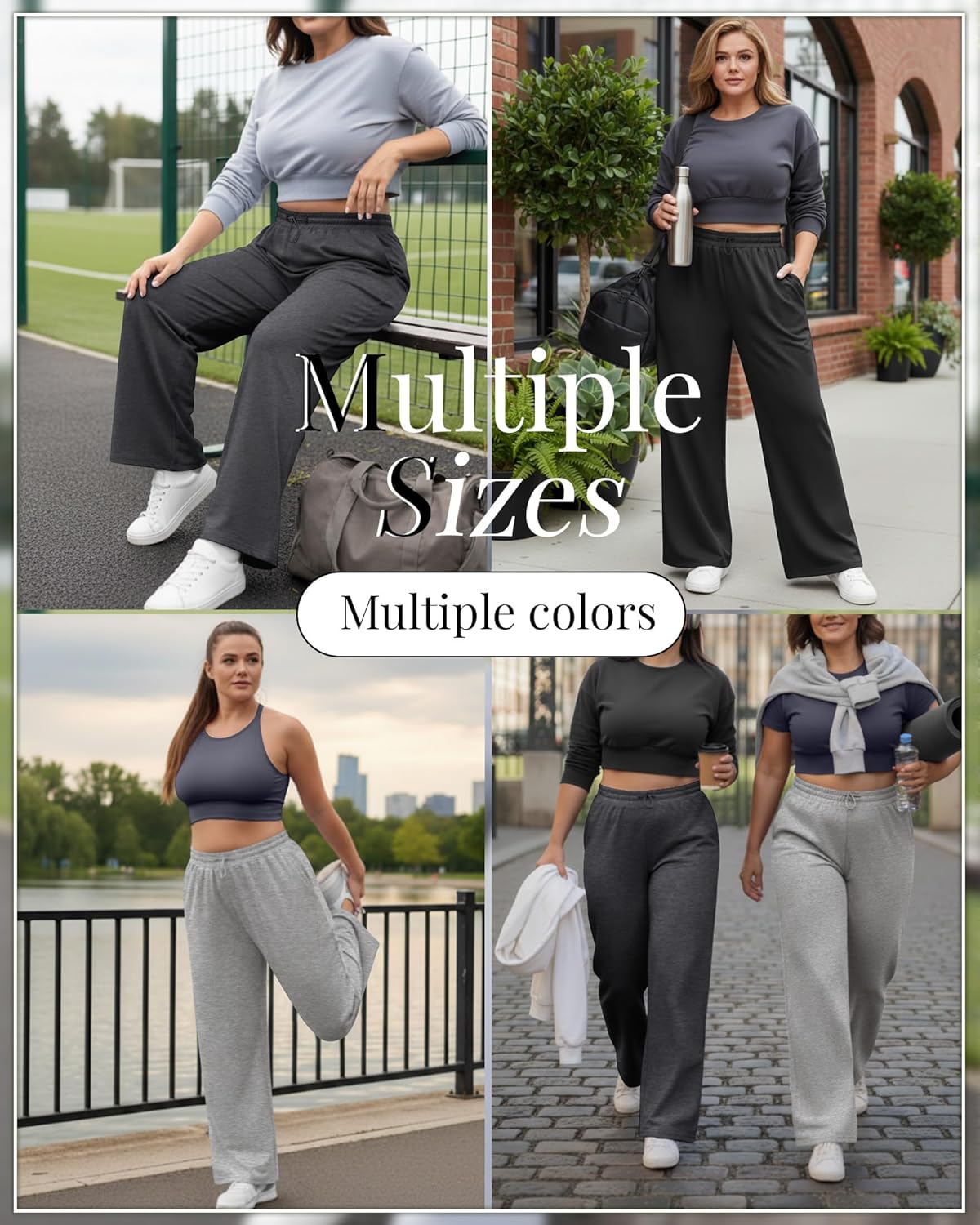 3 Pack Womens Plus Size Sweatpants Wide Leg Elastic High Waist Baggy Joggers Lounge Yoga Workout Pants with Pockets - Image 2