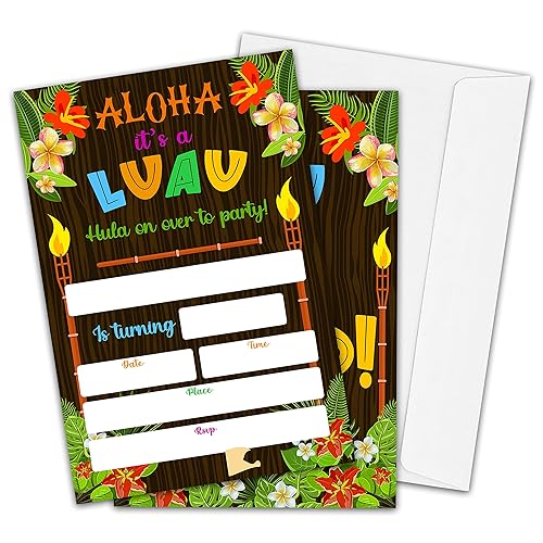 Aloha Luau Birthday Party Invitations for Boys or Girls, Tropical