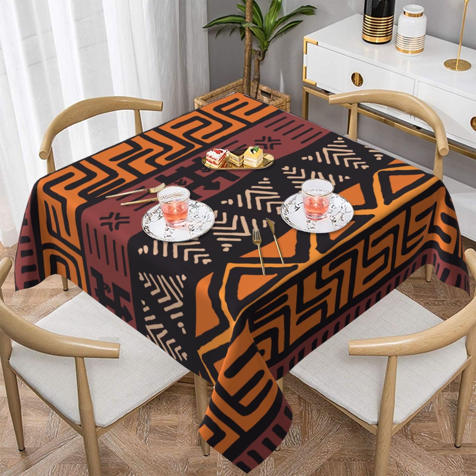DCEHGEW African Mud Cloth Tribal Prints Square Tablecloth 152x152 CM, Waterproof Fabric Table Cloth for Dining Table, Farmhouse Table Cover for Kitchen Dining Tabletop Decoration