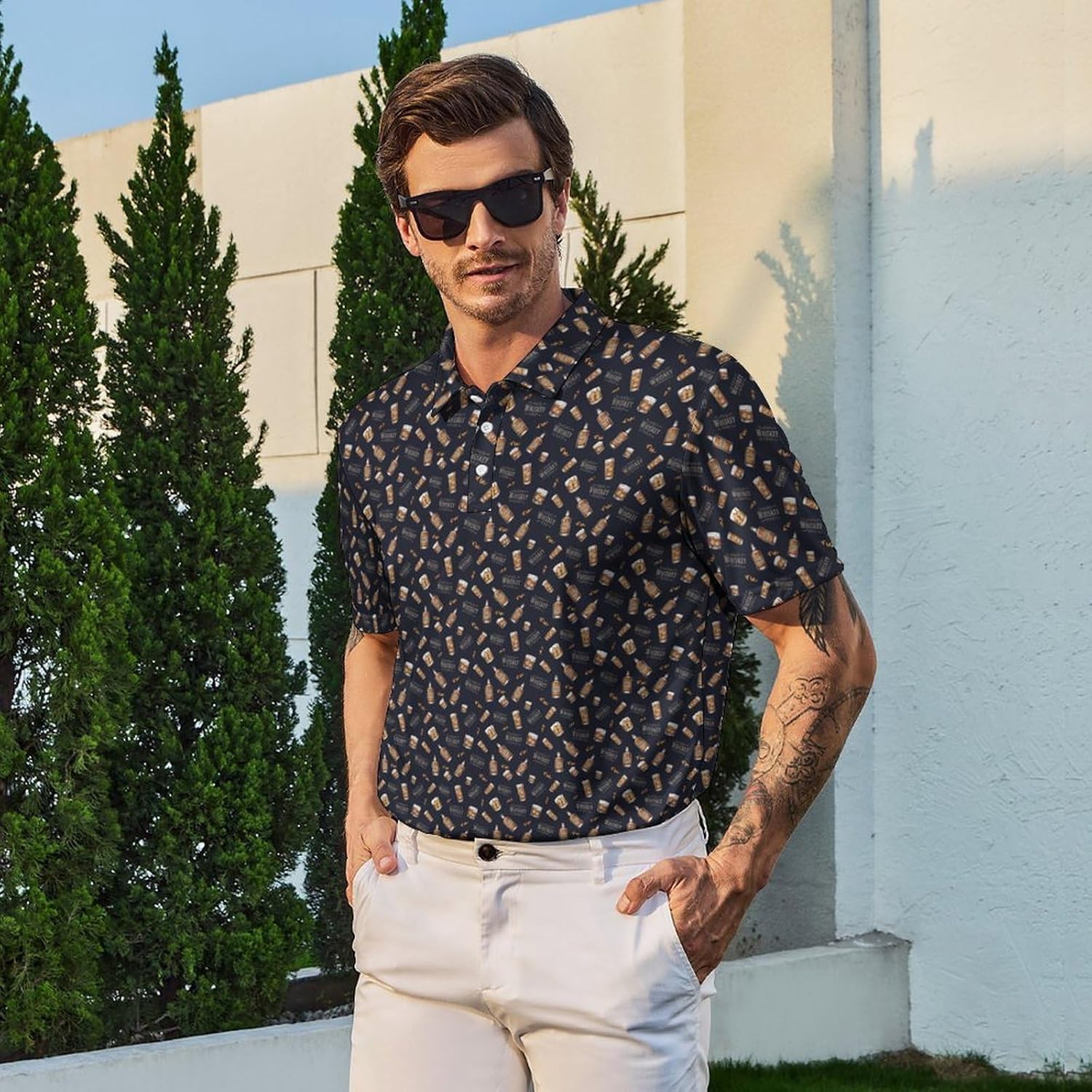 Men's Golf Polo Shirts - Hawaiian Print Golf Shirt for Men Quick-Dry Moisture Wicking Casual Breathable Polo Shirt