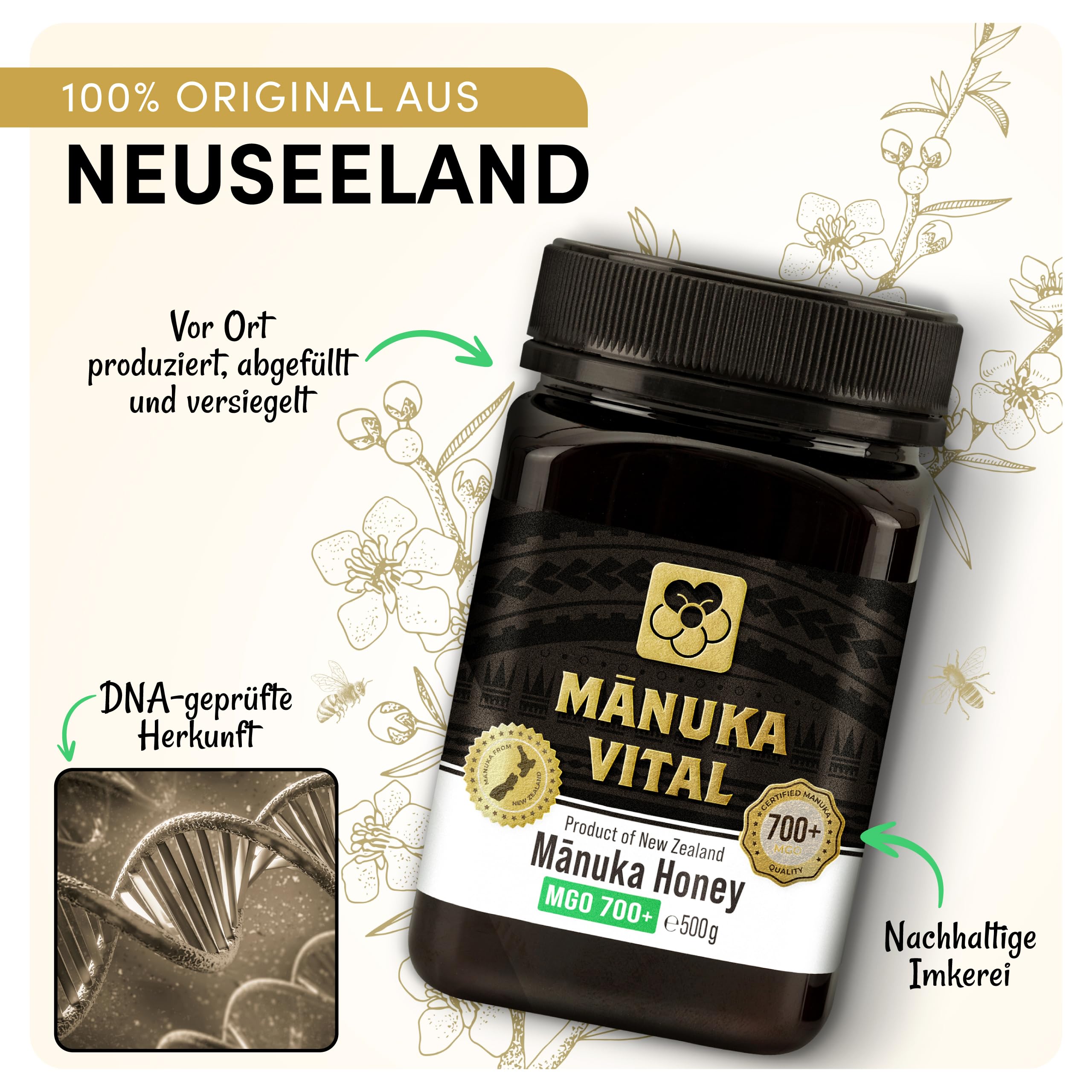 Manuka Vital MGO 700+ - Echter Manuka Honig 700 - In Neuseeland abgefüllt