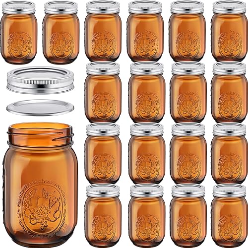 18 tarros de vidrio ámbar de 16 onzas, tarros de vidrio de colores con boca regular y tapas herméticas, tarros de conservas para conservas, tarros disponible en Yaxa El Salvador