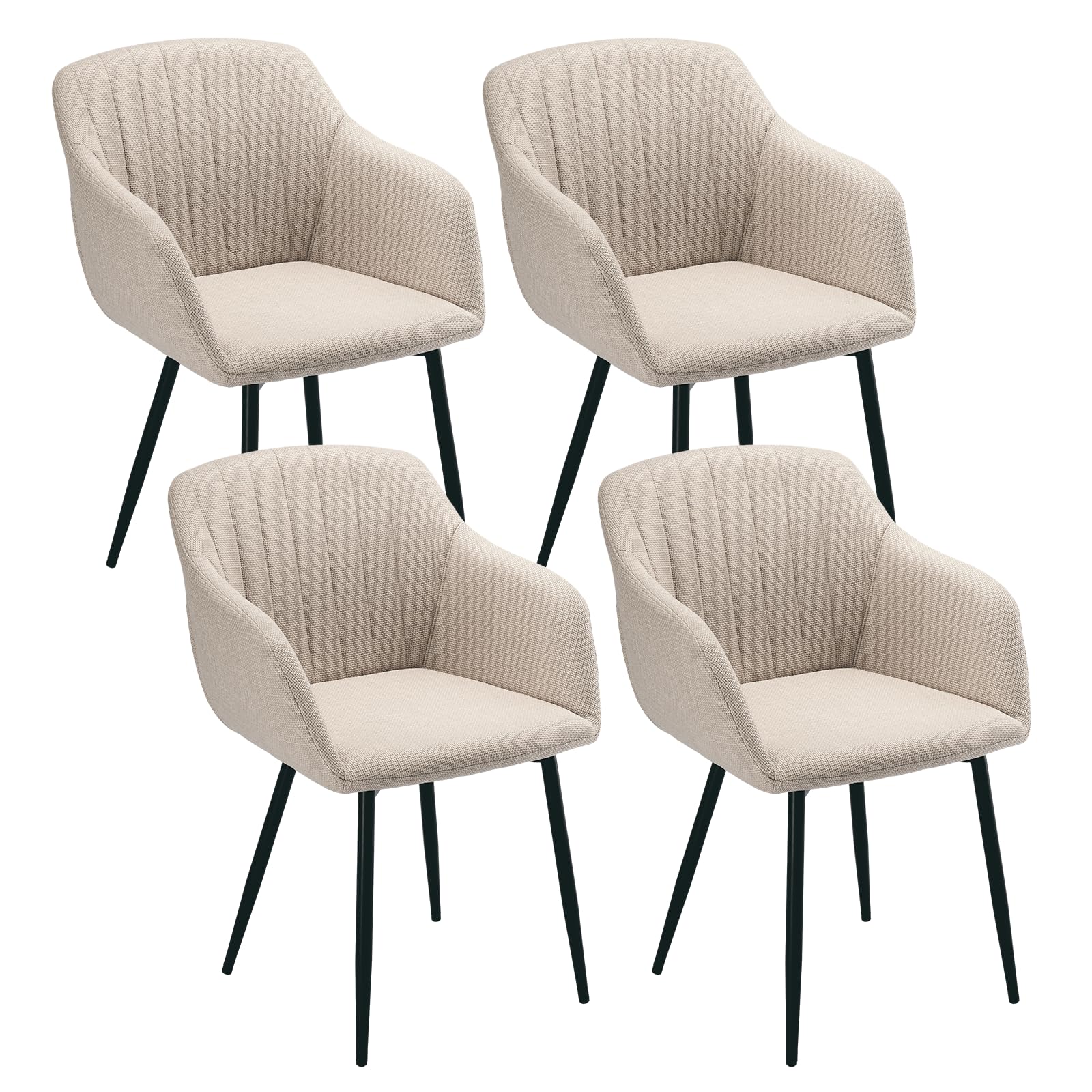 Esszimmerstühle 4er Set mit Armlehnen, Polsterstühle aus Leinen, Küchenstühle, Armlehnstuhl mit Metallgestell für Esszimmer, Wohnzimmer und Schlafzimmer, Beige
