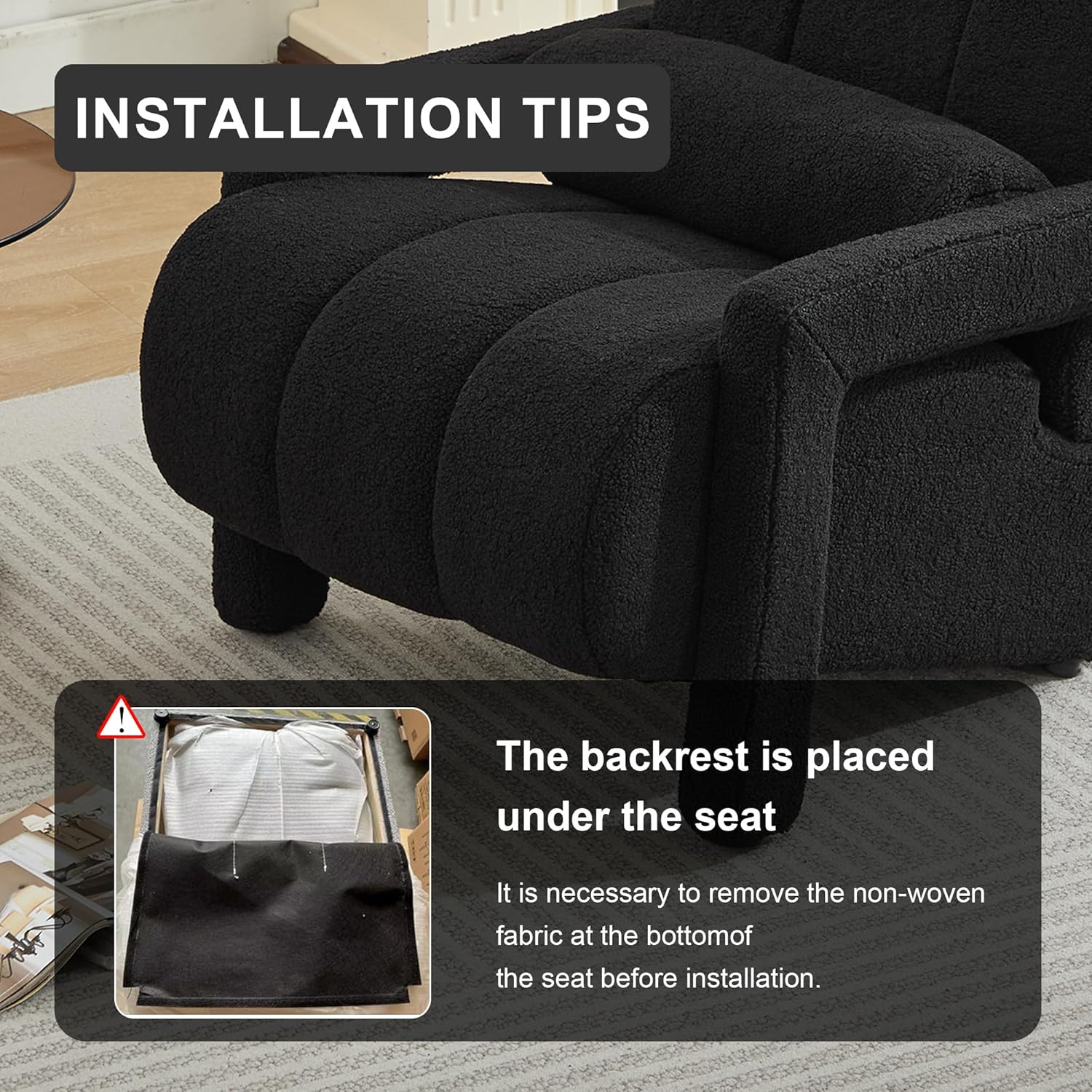LOULENS Sherpa Accent Chair for Living Room, Modern Upholstered Armchair with Thick Cushion and Pillow, Comfy Teddy Chair for Bedroom, Apartment, Waiting Room, Black