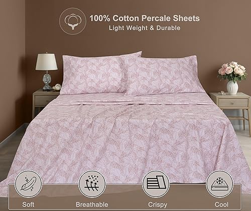 Miniatura 3 de ZOYER Juego de sábanas de 100 % algodón percal refrescantes y crujientes, con bolsillos profundos de 16 pulgadas, ligeras y transpirables,
