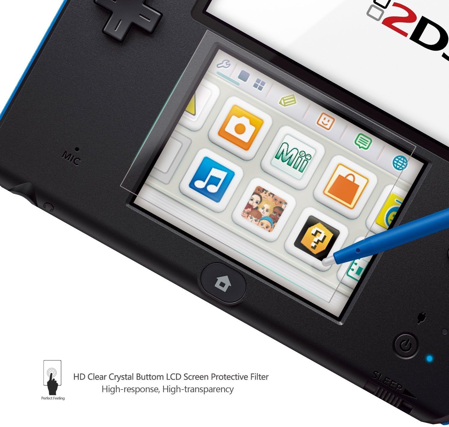 Replacement for Nintendo 2DS Screen Protector and Stylus, AKWOX 3 Pack (6 Pcs) HD Clear PET Film for Top and Bottom Screen, with 1 Plastic Blue Screen Touch Pen