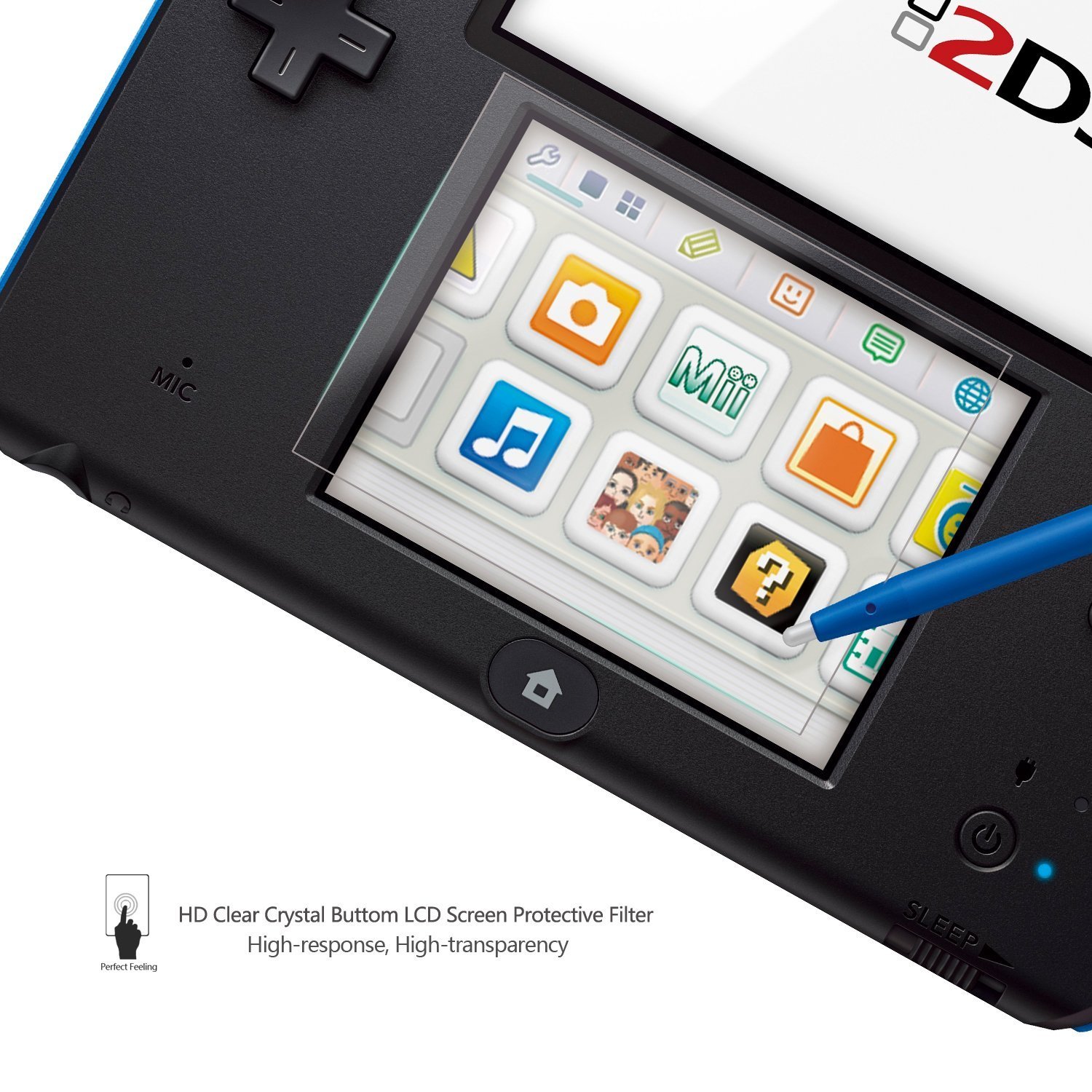 AKWOX Replacement for 2DS Case, Hard Travel Protective Carrying Case Compatible with for Nintendo 2DS + 2 Pack (4 Pcs) HD Clear PET Film Screen Protector for 2DS Top and Bottom Screen (Black)