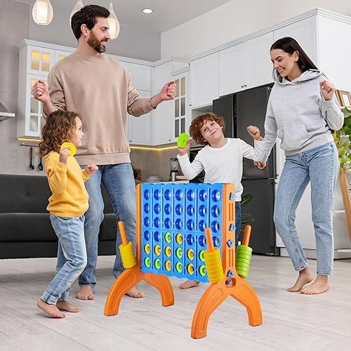 Miniatura 6 de Ayeboovi Juego gigante de 4 en una fila, Jumbo de 4 en fila para niños y adultos, juego de conexión familiar para fiestas en interiores y