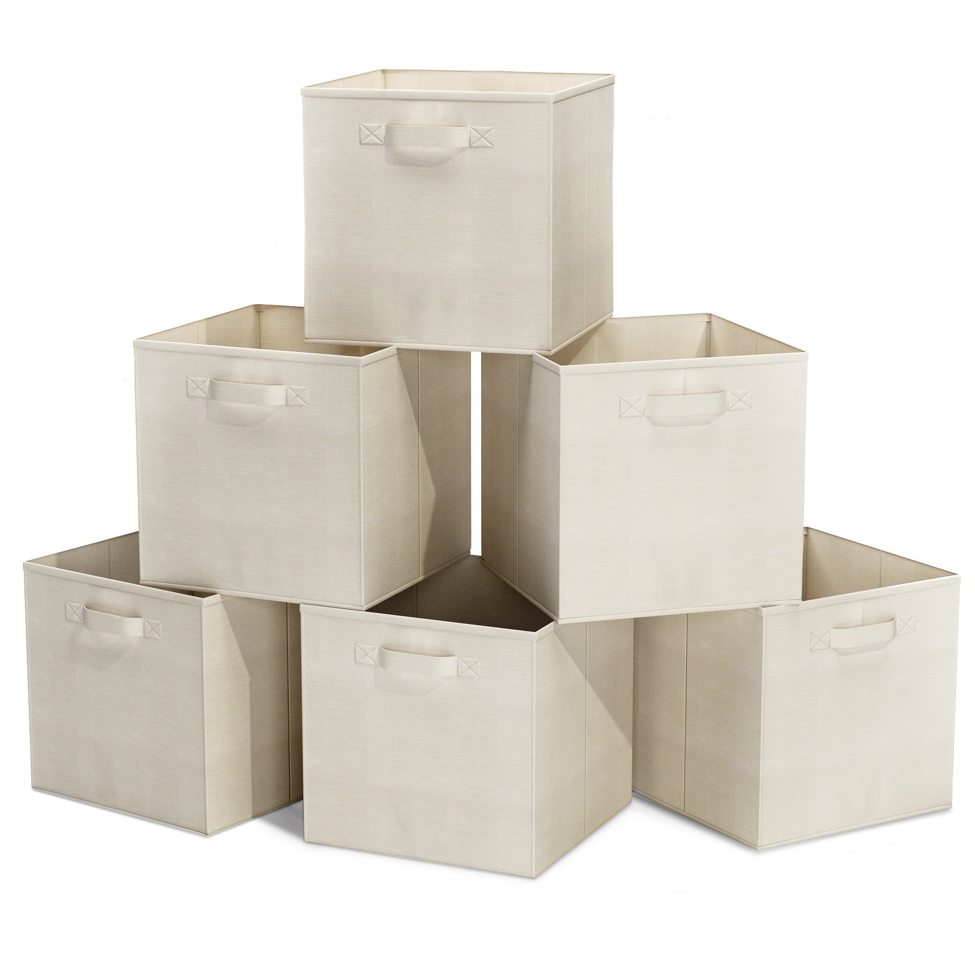 Home 6-Pack Storage Bins Set - Collapsible, Foldable Cube Organization for Shelves and Cubbies in, Offices, and Nurseries Complete (Beige)