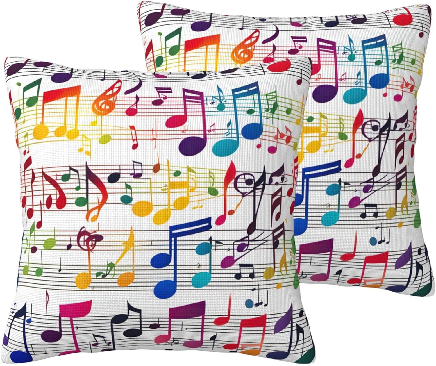 Colorful Music Notes Imitation Linen Pillowcase -2 Sets, Fashionable Home Decoration, Used for Sofas, Gardens, beds