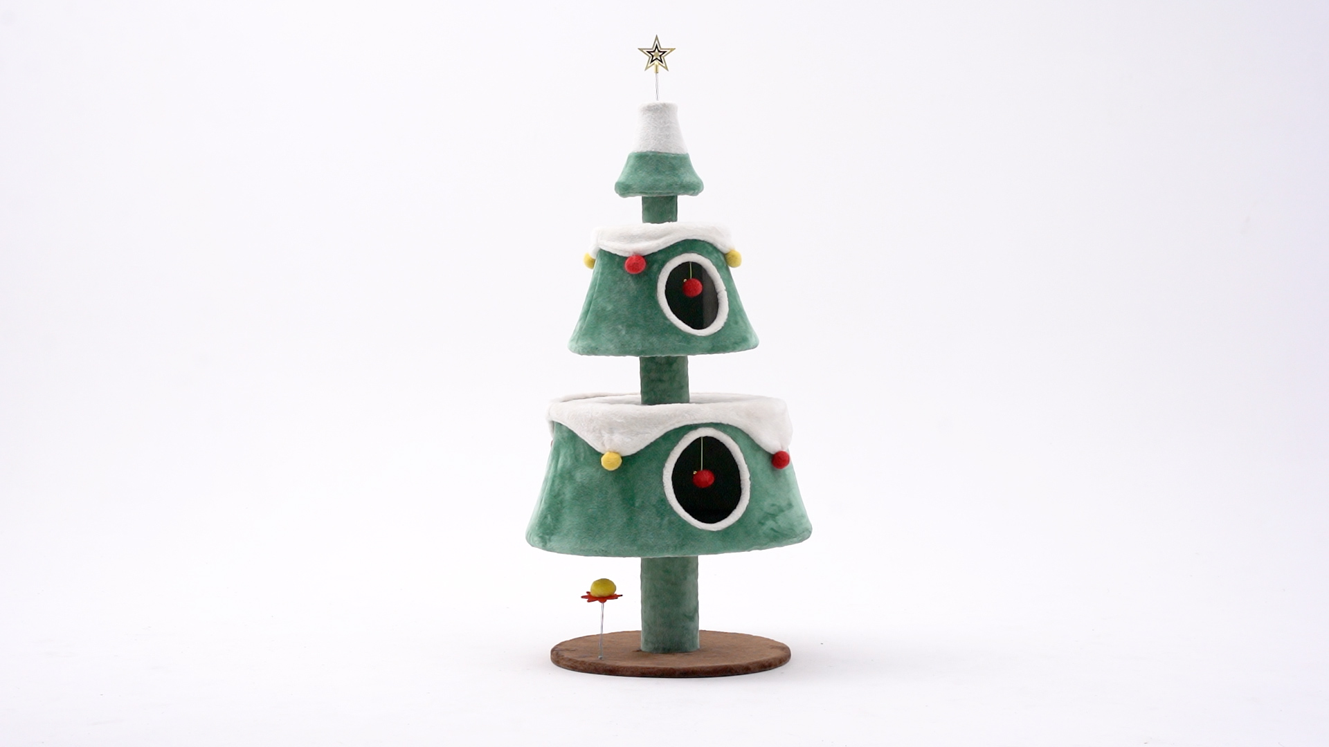 Arbre à Chat De Noël 124 Cm - Maisonnette, Griffoirs Sisal Et Jouets Suspendus - Design Festif Rouge/vert - Structure Bois FSC Robuste, Supporte 15 Kg - Facile à Assembler