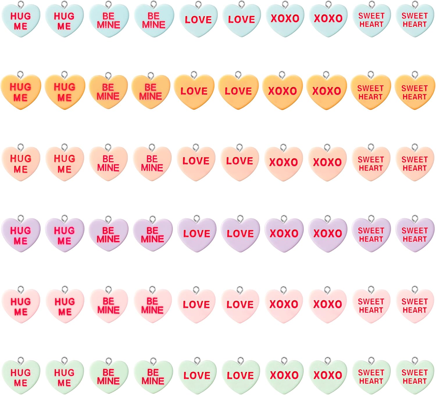 PANTIDE 60Pcs Valentine's Day Conversation Heart Charms Colorful Resin Pendant for Jewelry Making Necklace Bracelet Earring DIY Art Craft Accessories, Anniversary Birthday Bulk Gift for Women