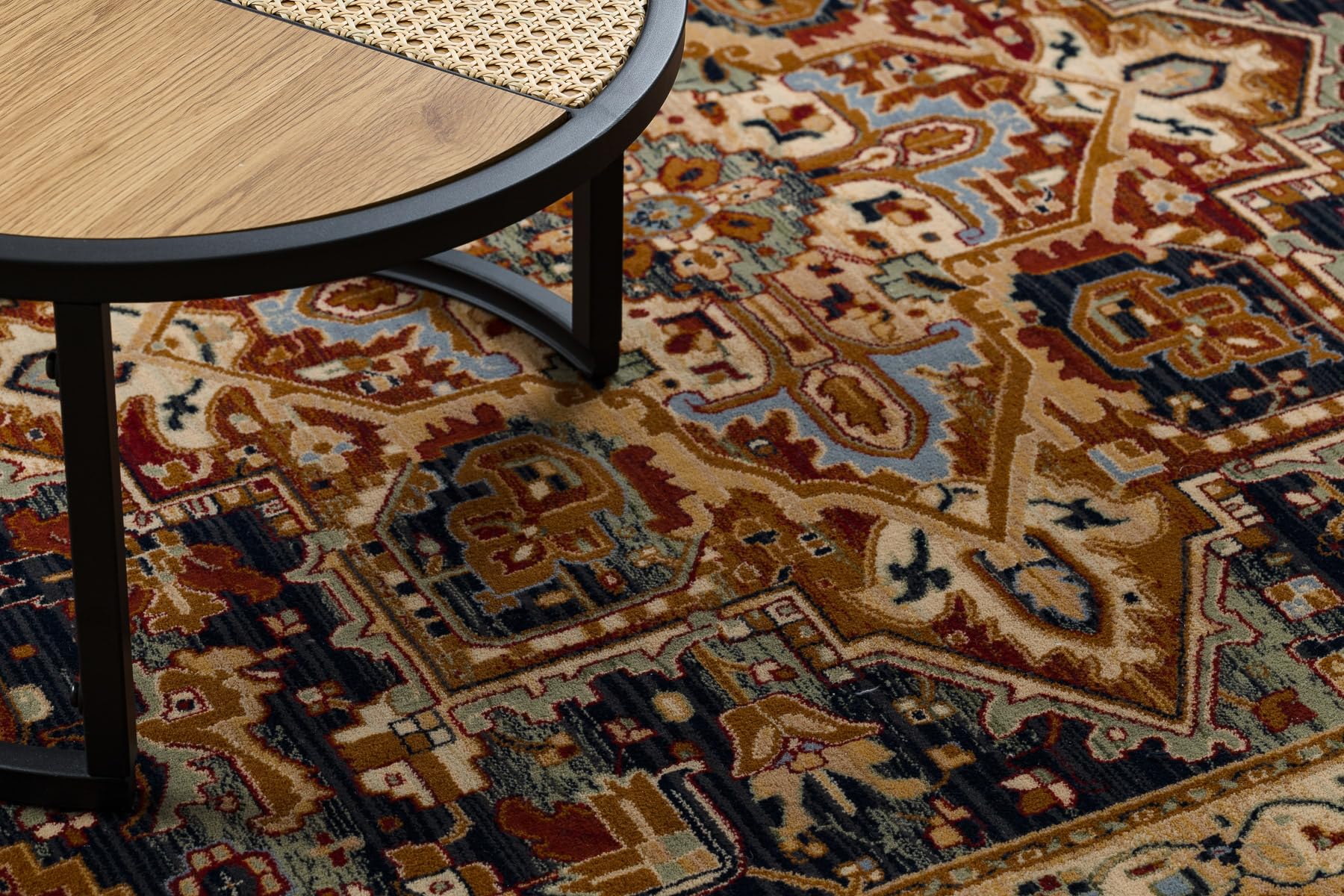 Dywan wełniany KESHAN frędzle, ornament, rama orientalna 2886/53511 beżowy/ciemnoniebieski 300 x 380 cm beżowy