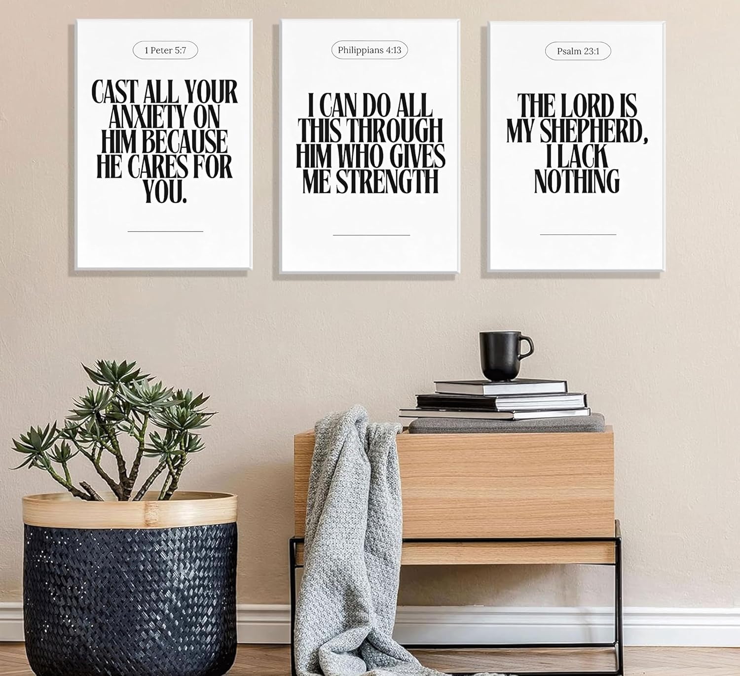 3Pcs Black and White Bible Verse Canvas Wall Art Christian Posters Faith Scripture Prints Inspirational Wall Decor Minimalist Jesus Pictures for Home Living Room Bedroom Framed