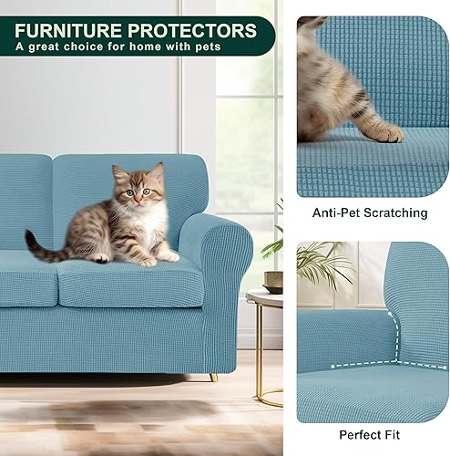 Miniatura 4 de CHUN YI - 7 fundas elásticas para sofá de 3 plazas con tres respaldos y cojines separados con banda elástica, tela jacquard a cuadros de