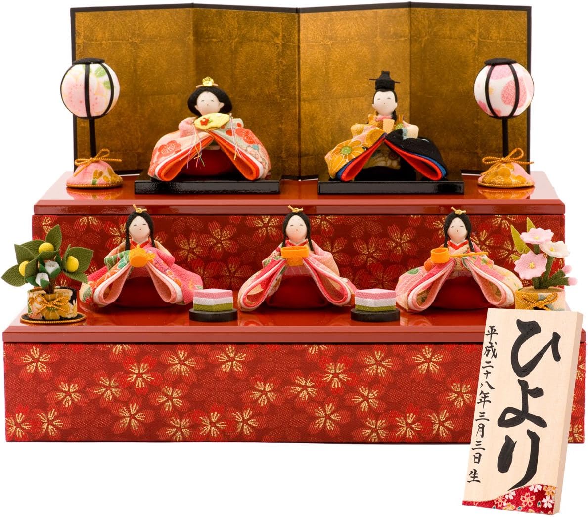 ファンファン 雛人形 ひな人形 コンパクト ちりめん 彩り禅五人揃い 名入れ 名前木札 M