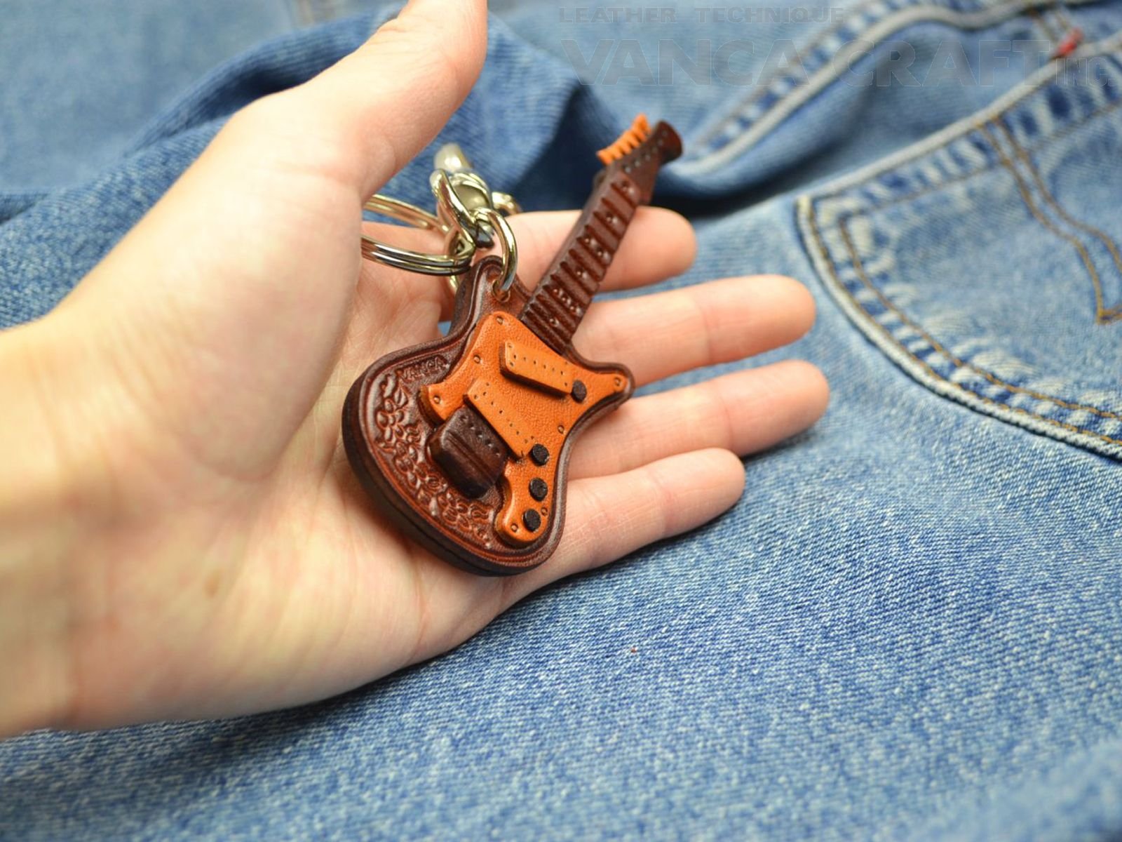(Ręcznie wykonany w Japonii nowy rzemieślnik) torba z prawdziwej skóry charm gitara elektryczna VANCA CRAFT (import z Japonii)
