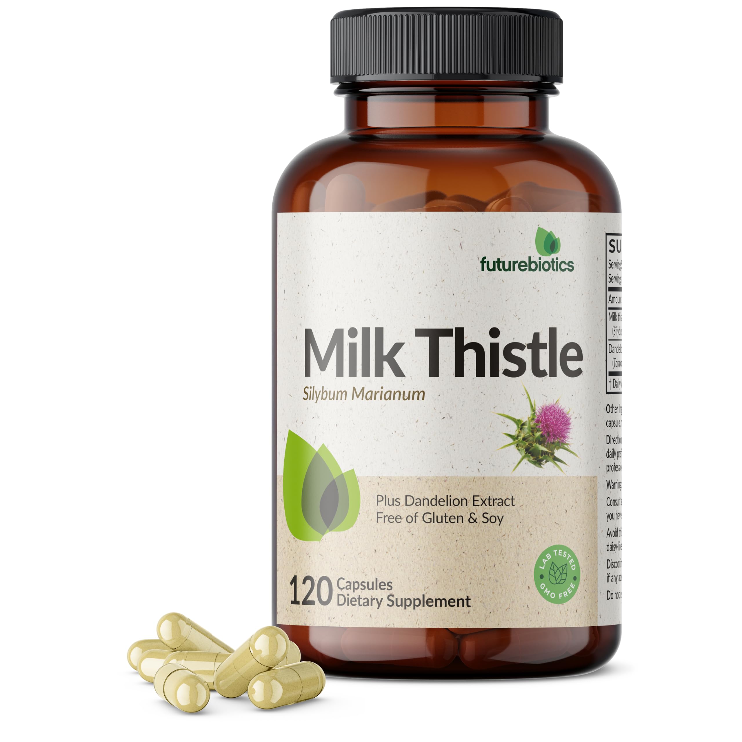 Futurebiotics Milk Thistle + Dandelion Extract Liver Support, 120 Capsules 120 Count (Pack of 1)
