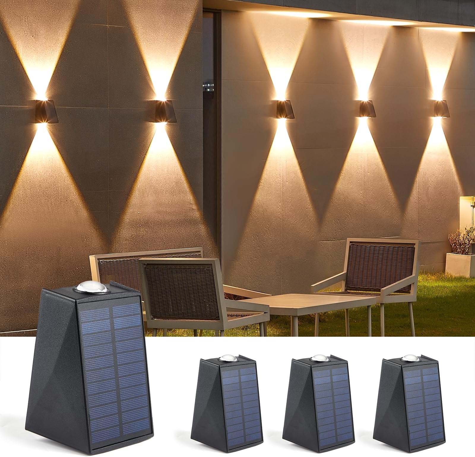 Solar Wall Lights (Warm White, 4 Pack (1200 mAh))