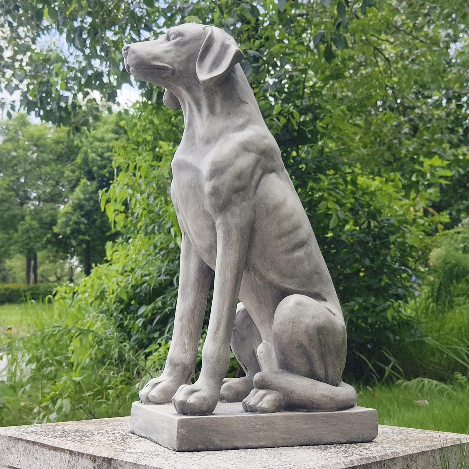 Dog Statue 28''H Large Labrador Retriever Statues MGO Sitting Guardian Labrador Statue Sculpture Outdoor Garden Dog Statues for Patio Backyard Yard Lawn Home Decor, Grey