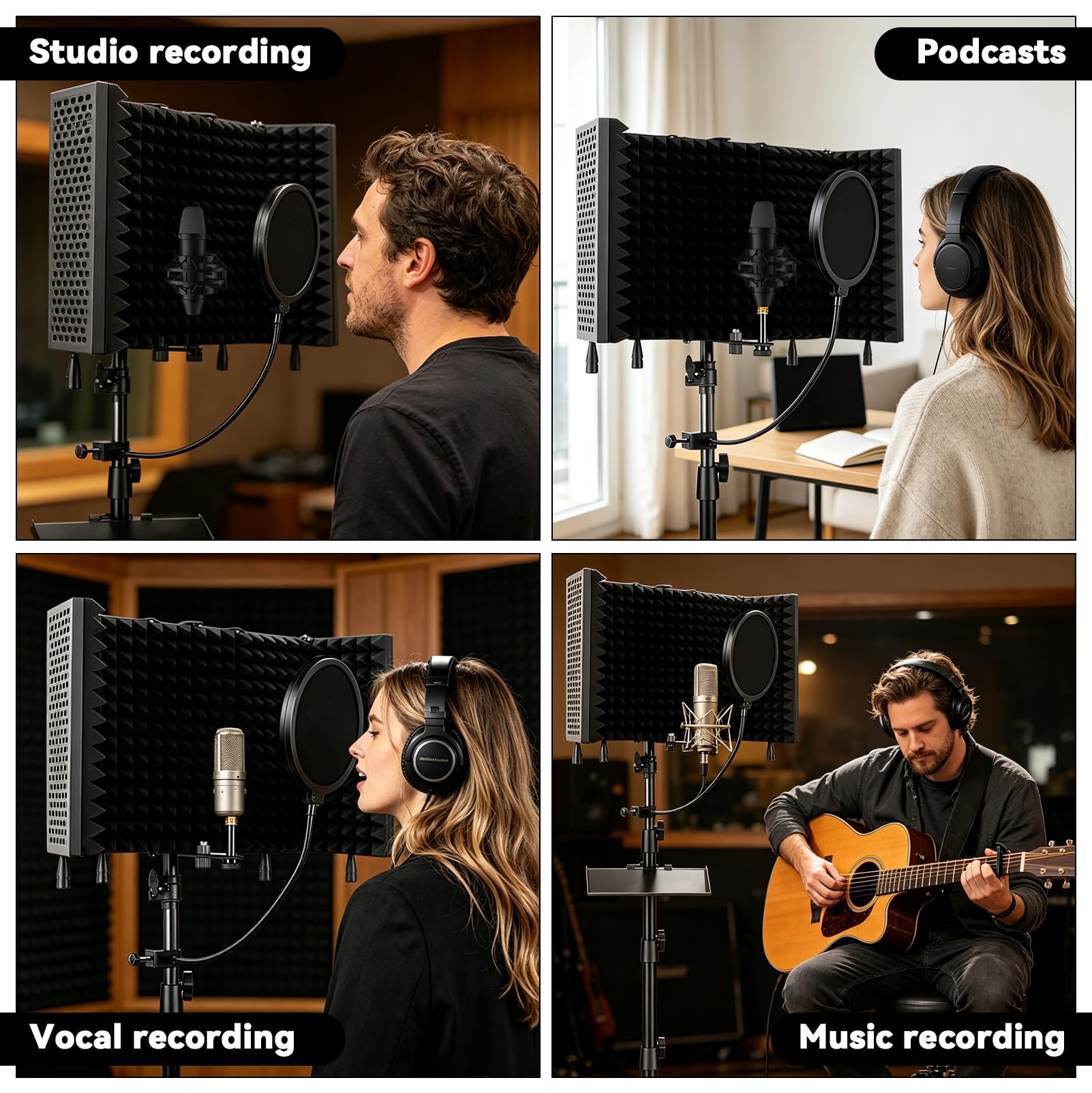 Isolamento Acustico per Microfono con Filtro Pop | Scatola in Schiuma Acustica Incorniciata, Supporto Treppiede, Assorbimento del Suono, Schiuma Assorbente