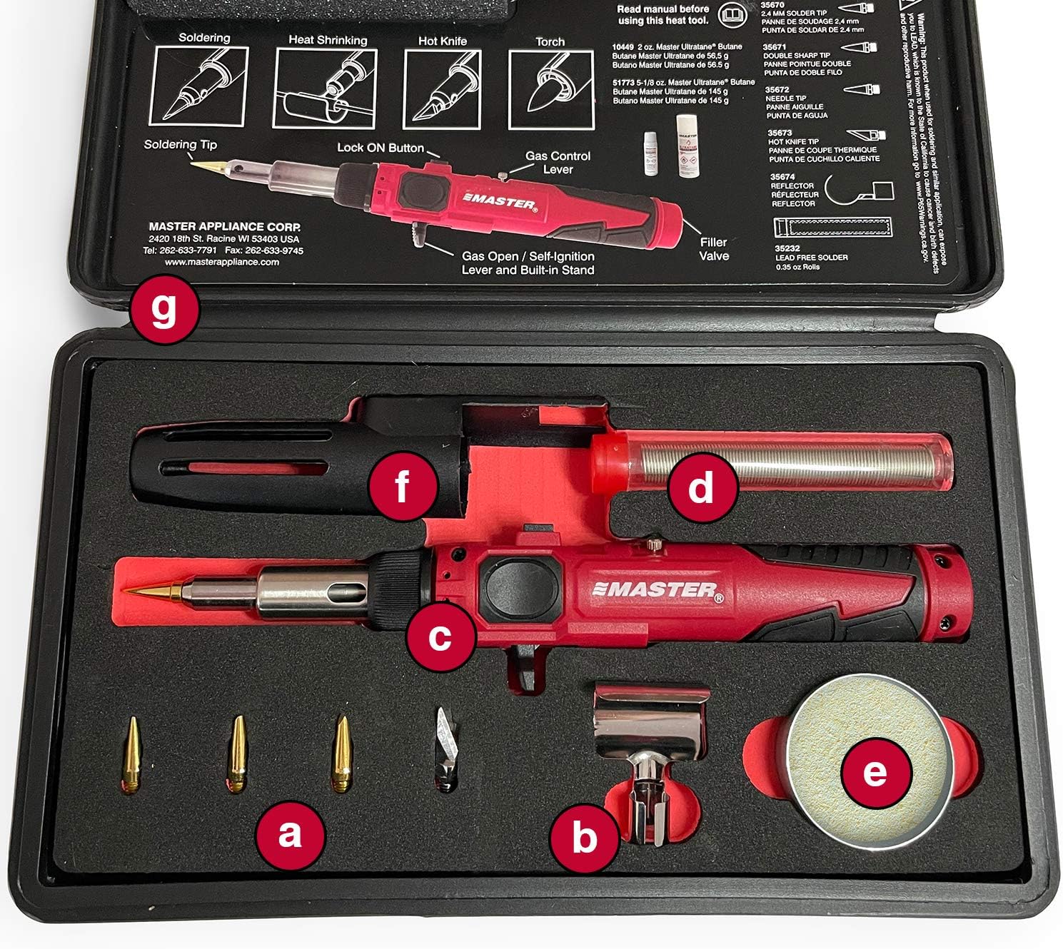 Master Appliance PI-20SiK Professional Cordless Butane Soldering Iron Kit [portable soldering station & heat tool] - Self-Igniting w/Adjustable Temperature - 680F - 820F, refillable with butane fuel