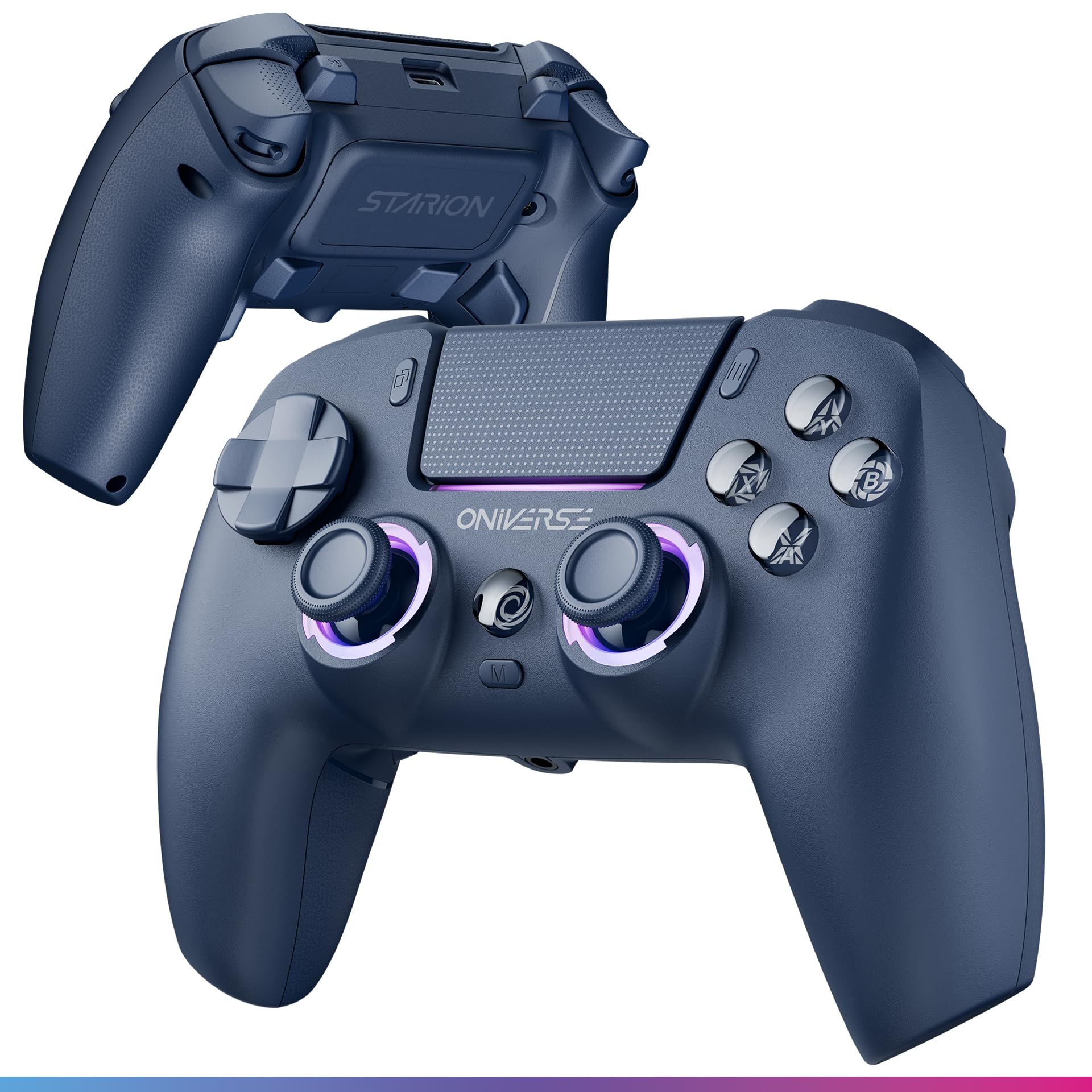 Oniverse Controller wireless per PS5/PC/Steam Deck - Starion - Joystick e grilletti Hall Effect, Palette macro programmabili, Grilletti L4/R4, Touchpad, Anti-Drift, Bluetooth/USB-C - Blue