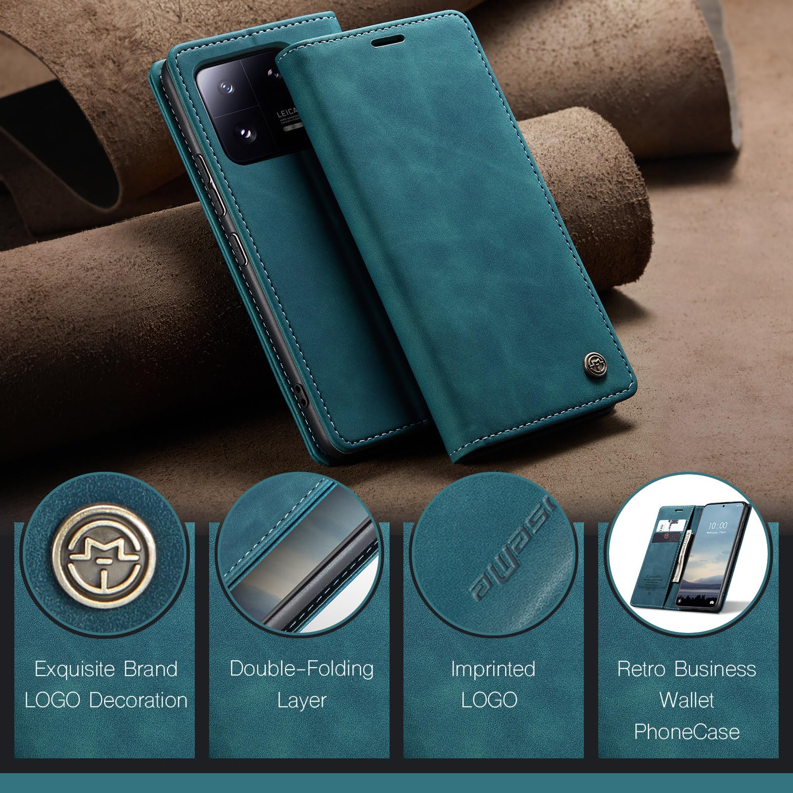 Monweicz Cover Compatibile con Xiaomi Redmi Note 13 Pro 5G, Custodia Portafoglio con Slot per Scheda, Protezione Completa Premium in Pelle PU, Flip Libro Magnetica Redmi Note 13 Pro 5G, Blu-verde