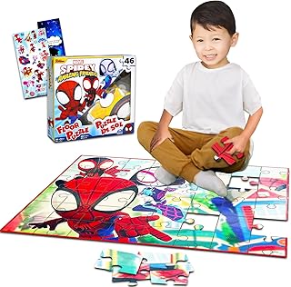 Spidey and Friends Floor Puzzle Set - Bundle with 46 Piece Spiderman Floor Puzzle, Stickers, More | Spidey and Friends Jigsaw Puzzle for Kids, Children, Toddlers