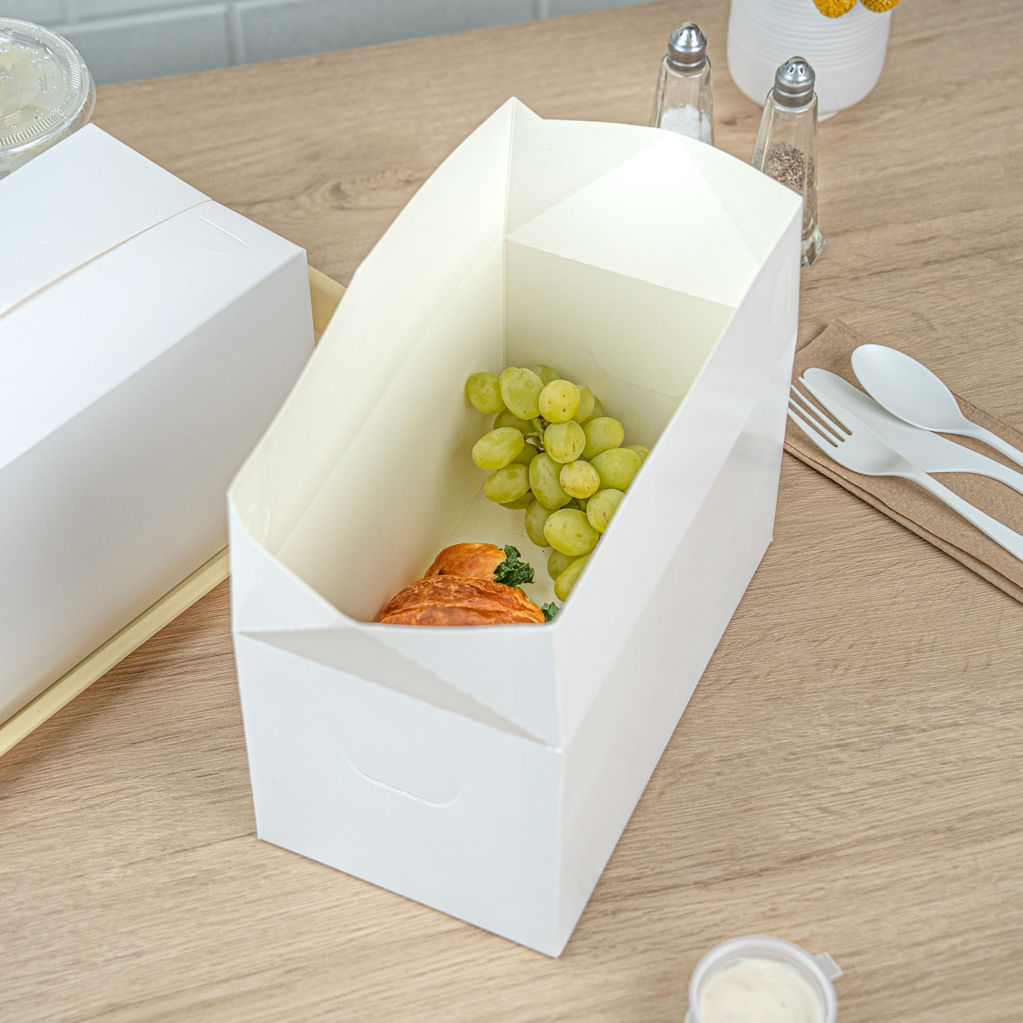Bio Tek - Cajas para llevar de 80 onzas, 100 recipientes rectangulares para alimentos, cierre superior rápido, desechables, contenedores de papel blanco, a prueba de grasa, para hamburguesas o pollos