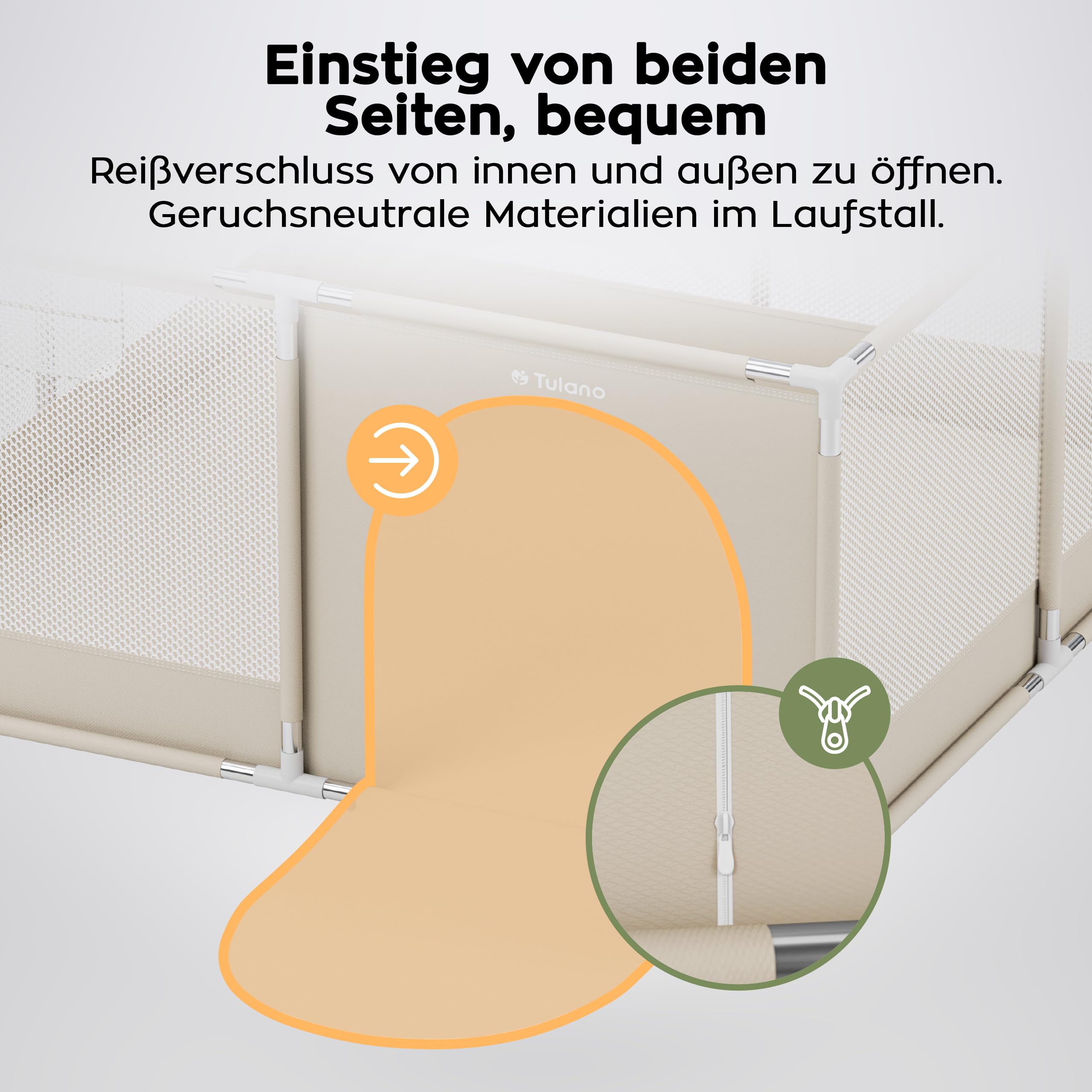 Tulano Cozy 20 Laufstall Baby 130x130 cm mit Boden – Spielgitter für Babys 6 bis 36 Monate – Tragbar Innen Außen – Faltbar – Netzwände – Metallrahmen – Kinderschutz – Reisegitter – Laufgitter – Beige