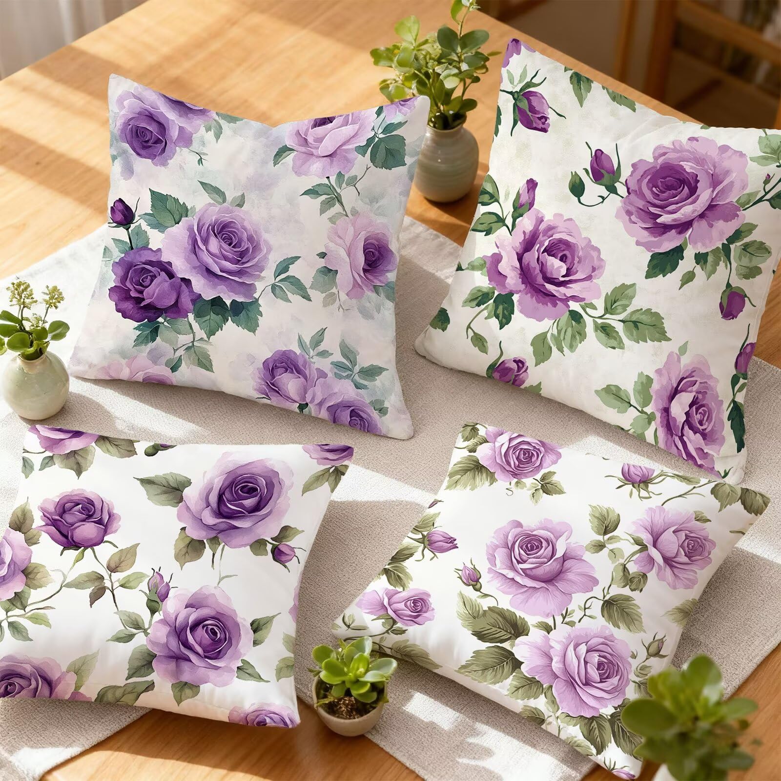 Violet Housse Coussin 60x60 Vert Taie Oreiller 60x60 Lot de 4 Super Doux Protege Oreiller 60 x 60 Decoration Automne Taie D'oreiller Carrées Coussin Canape, pour Maison Chambre Canapé Chaise E - 636