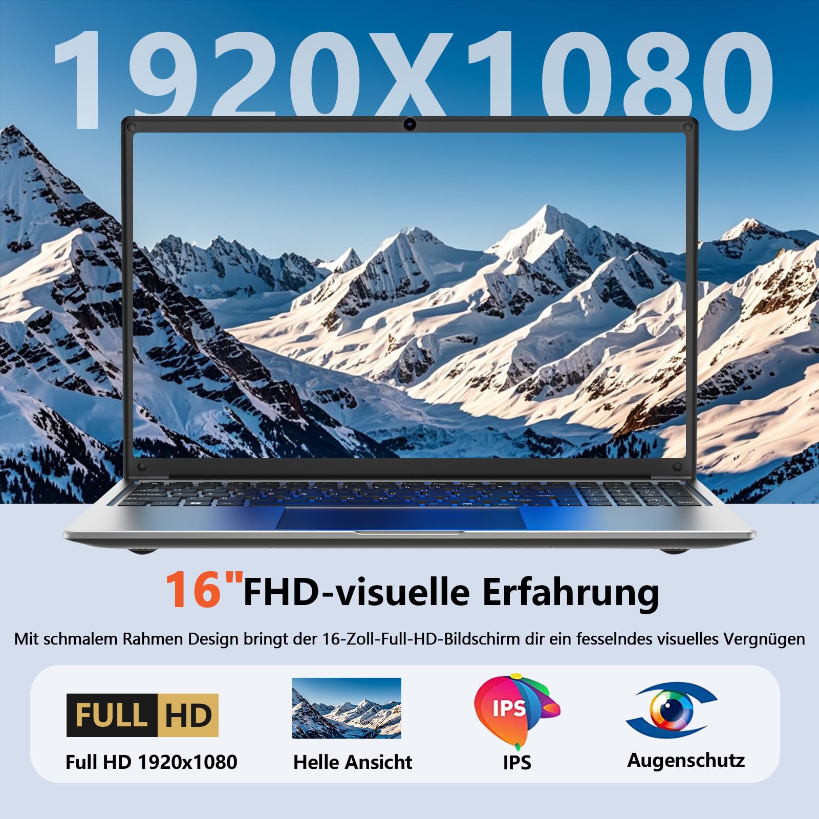 16-Zoll Laptop 8GB DDR RAM 256GB SSD AMD A9-9400 Radeon R5 Prozessor 3,2 GHz 9000mAh Akku USB 3.0 Dual-Band WLAN Webcam