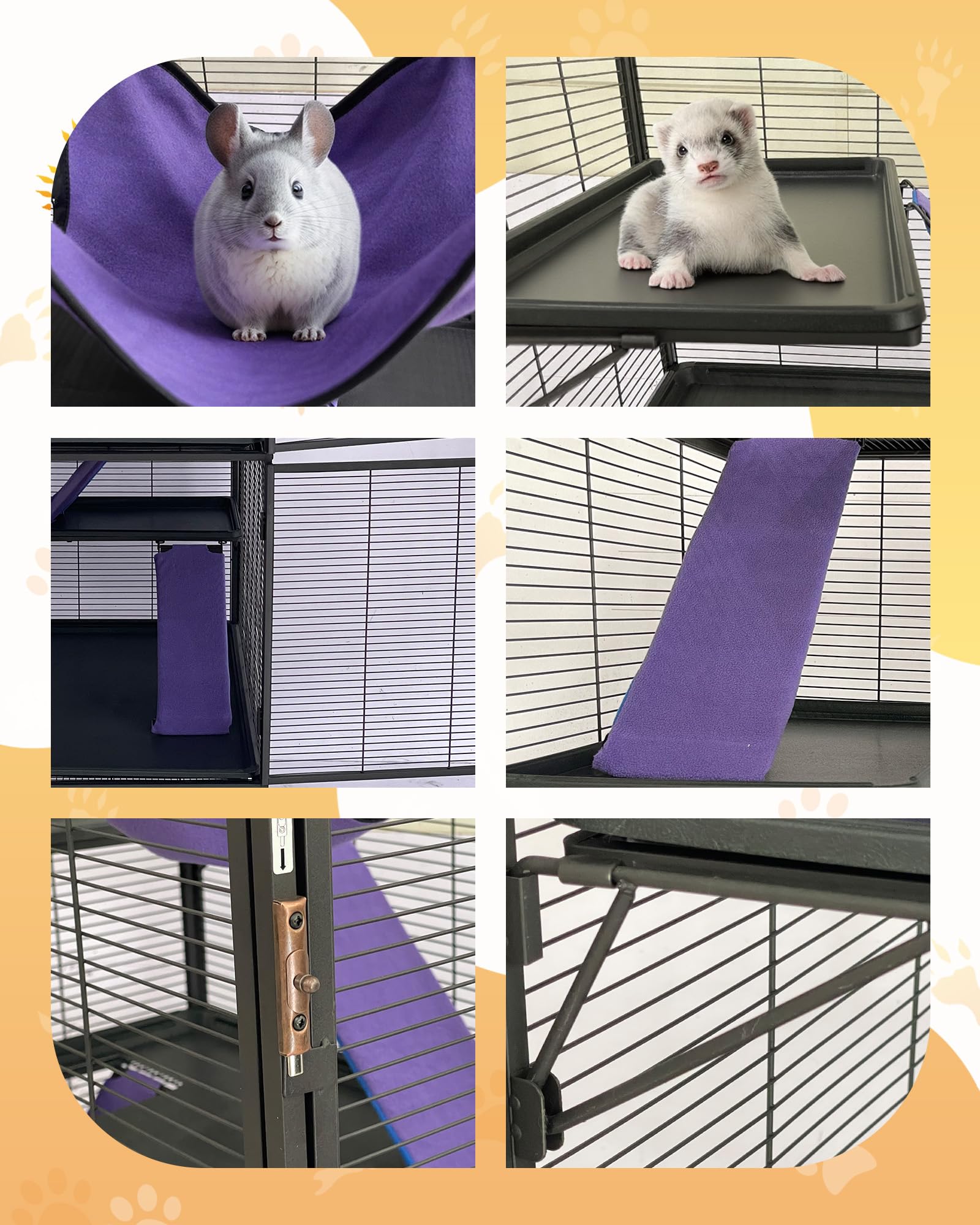 Garvee Kleintierkäfig, 162,6 cm hoch, Deluxe-Frettchenkäfig, 4 Etagen, großer Chinchilla-Käfig mit abnehmbarer Rampe, Hängematte, extra Stauraum, herausnehmbares Tablett für Frettchen, Chinchilla