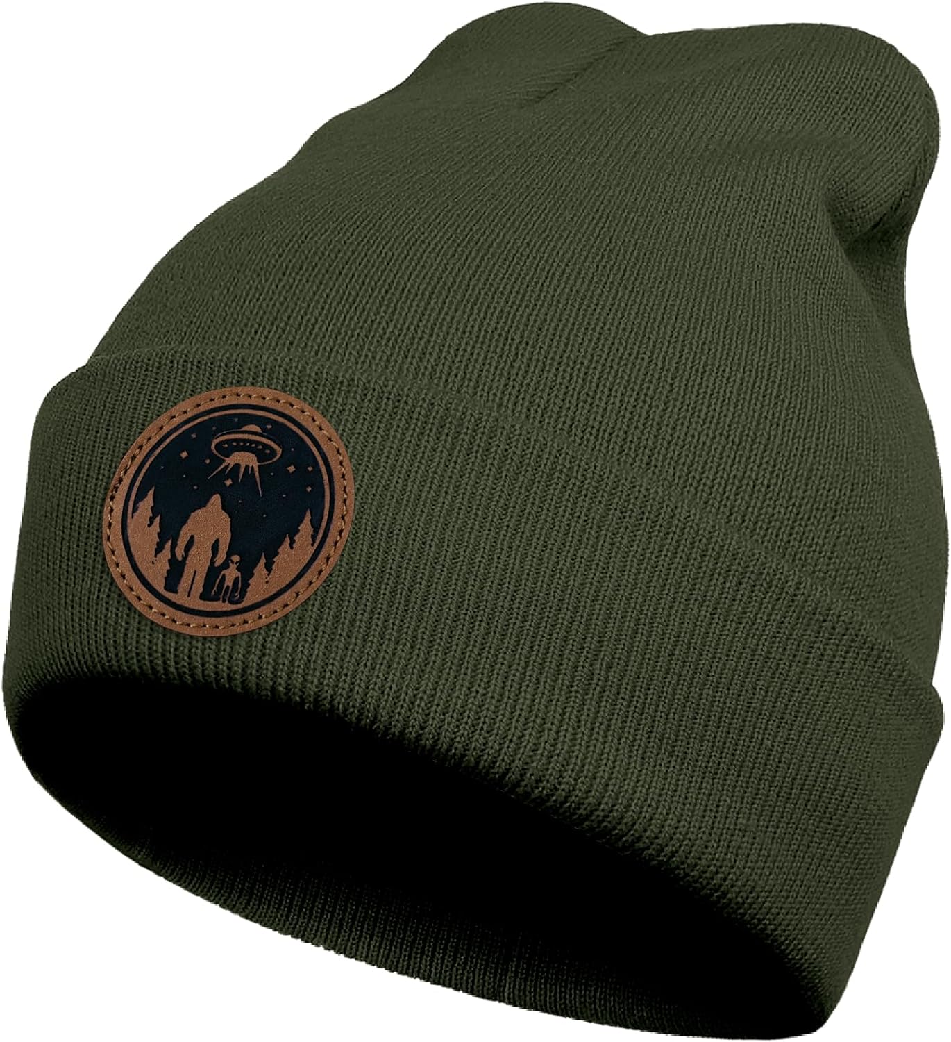 Big Foot Beanie Hat, Sasquatch Leather Patch Winter Knit Skull Cap Bigfoot Gifts for Adult Men Women