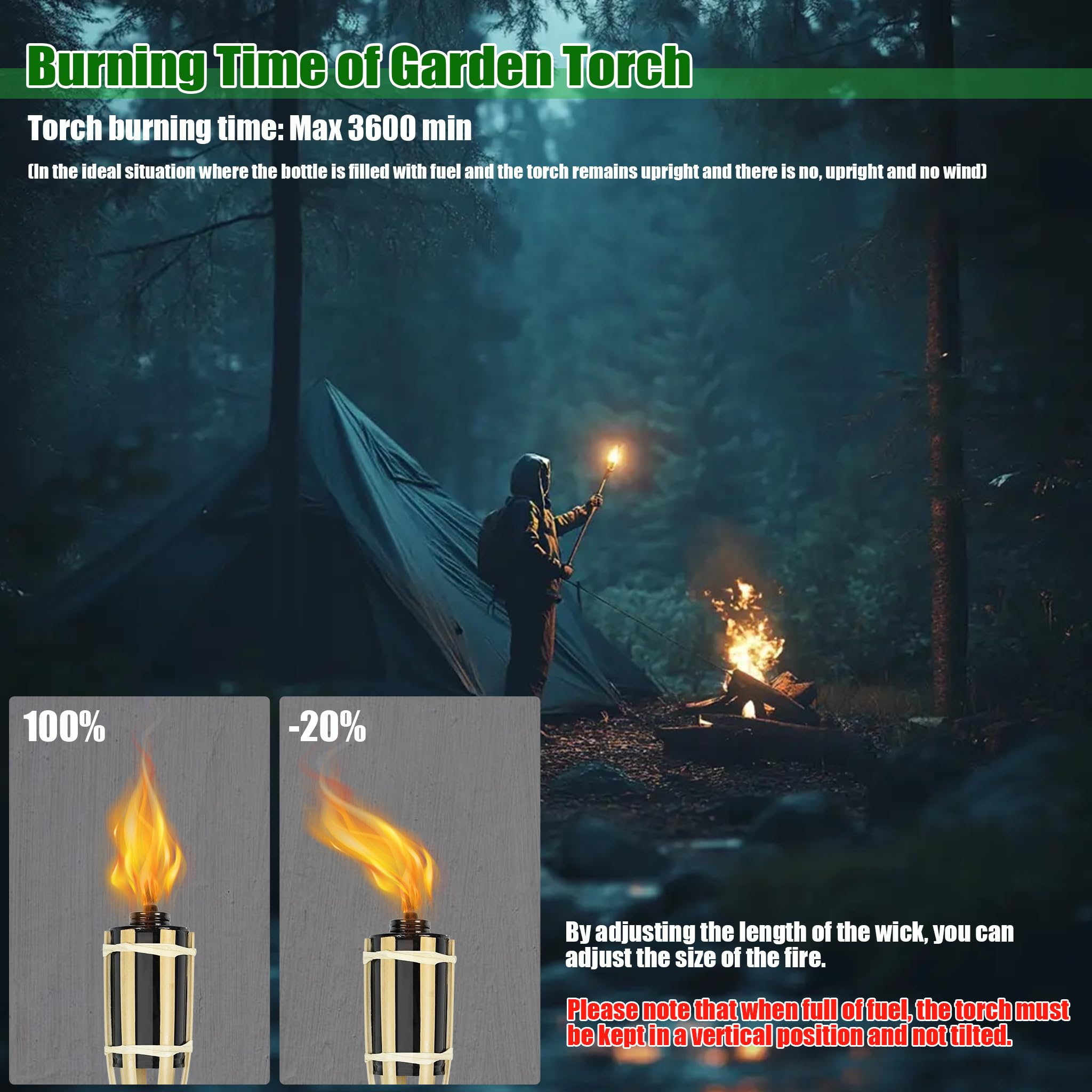 Juego de antorchas de bambú para jardín, para exteriores