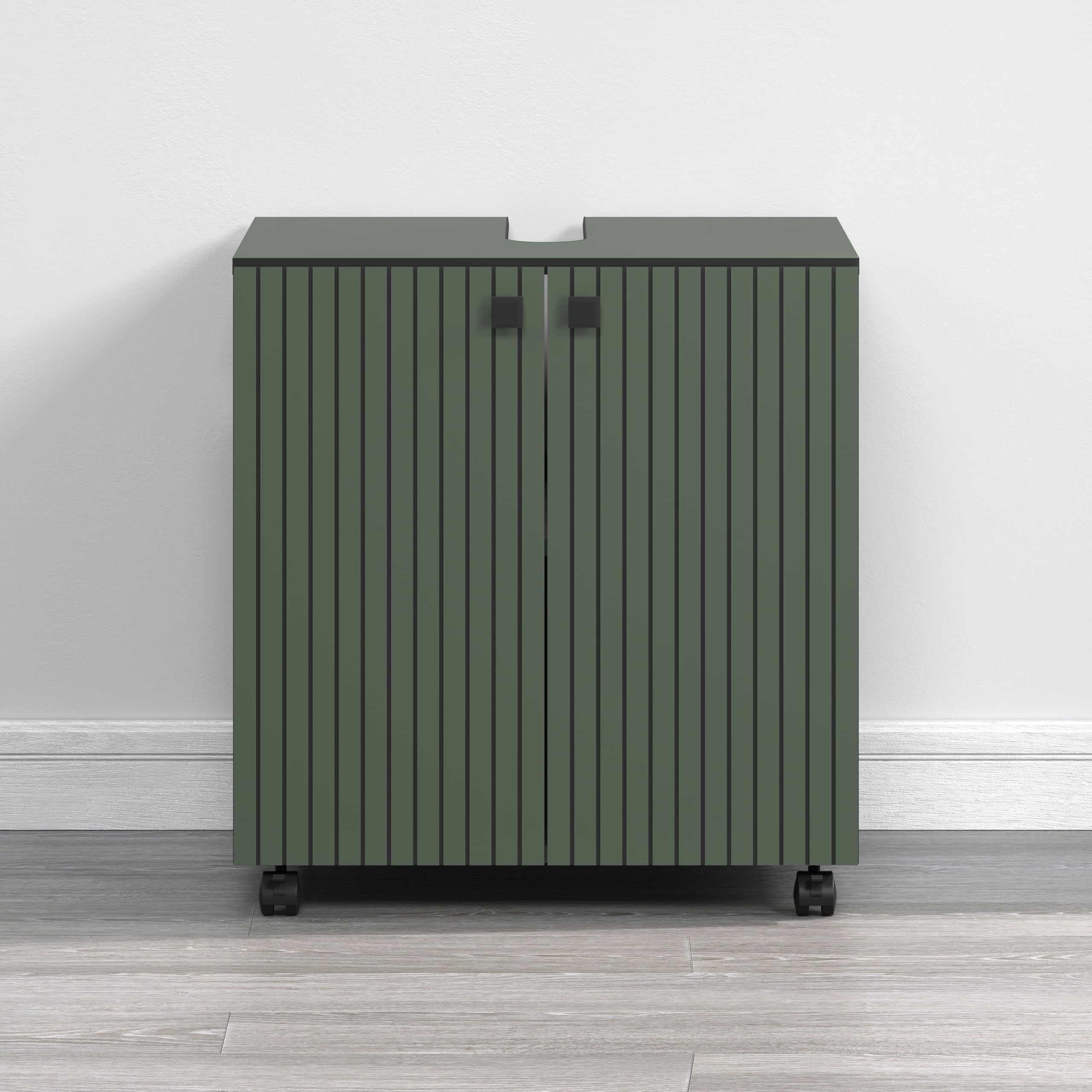 trendteam smart living - PureBliss – szafka pod umywalkę na kółkach – zielona – umywalka z półką wkładaną – (szer. x wys. x gł.) 60 x 64 x 42 cm – szafka łazienkowa o wyglądzie rowków – eleganckie