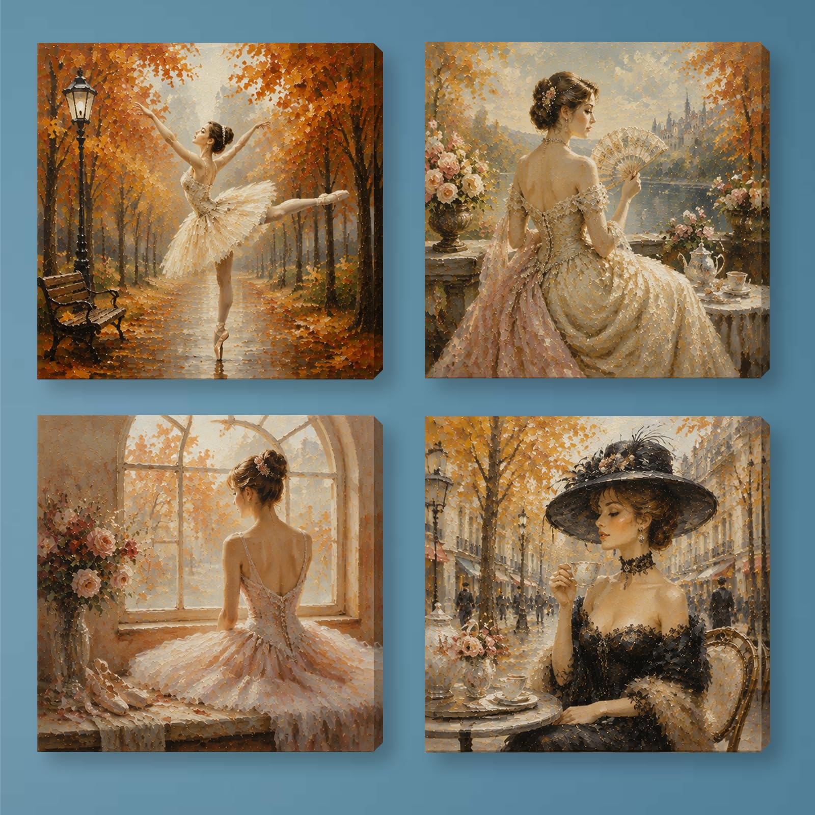 Nummeriertes Leinwand-Malset, 4er-Pack, 12 Farben (Vintage elegante Dame)