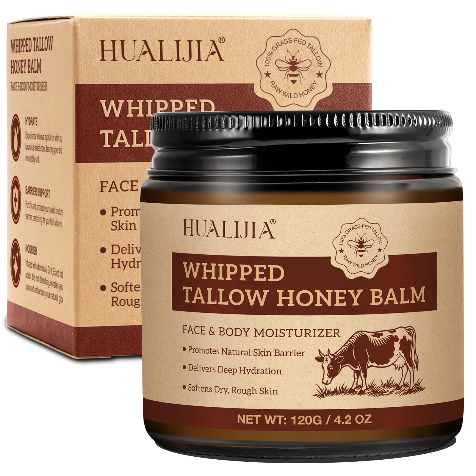 Organic Beef Tallow for Skin Tallow Face Moisturizer, Tallow and Honey Balm, Grass-Fed Whipped Beef Tallow and Honey Cream