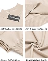 Vista 5 de COOFANDY Suéter de cuello alto falso para hombre, de manga corta, color sólido, básico, ajustado, de punto
