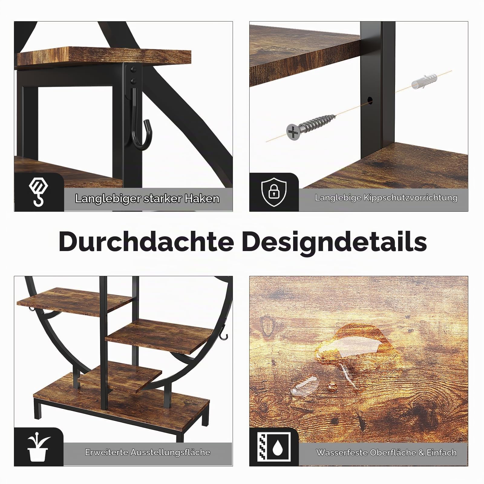 VINGLI Pflanzenständer mit Wachstumslicht, Blumenständer 160 cm hoch 11 Ebenen, Pflanzenregal Metall Holz, Blumenregal indoor outdoor, vintage