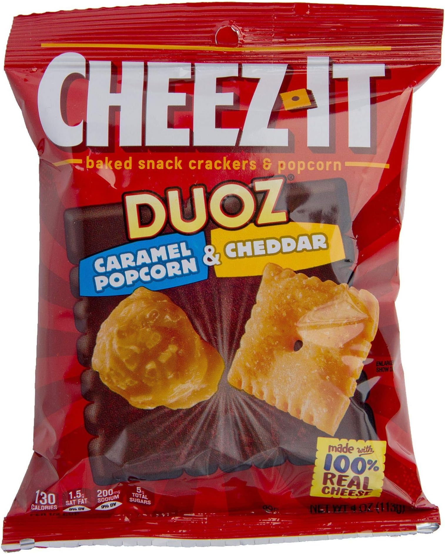 Sunshine Cheez It Duoz Caramel Popcorn and Cheddar Cracker, 4 Ounce -- 6 per case.